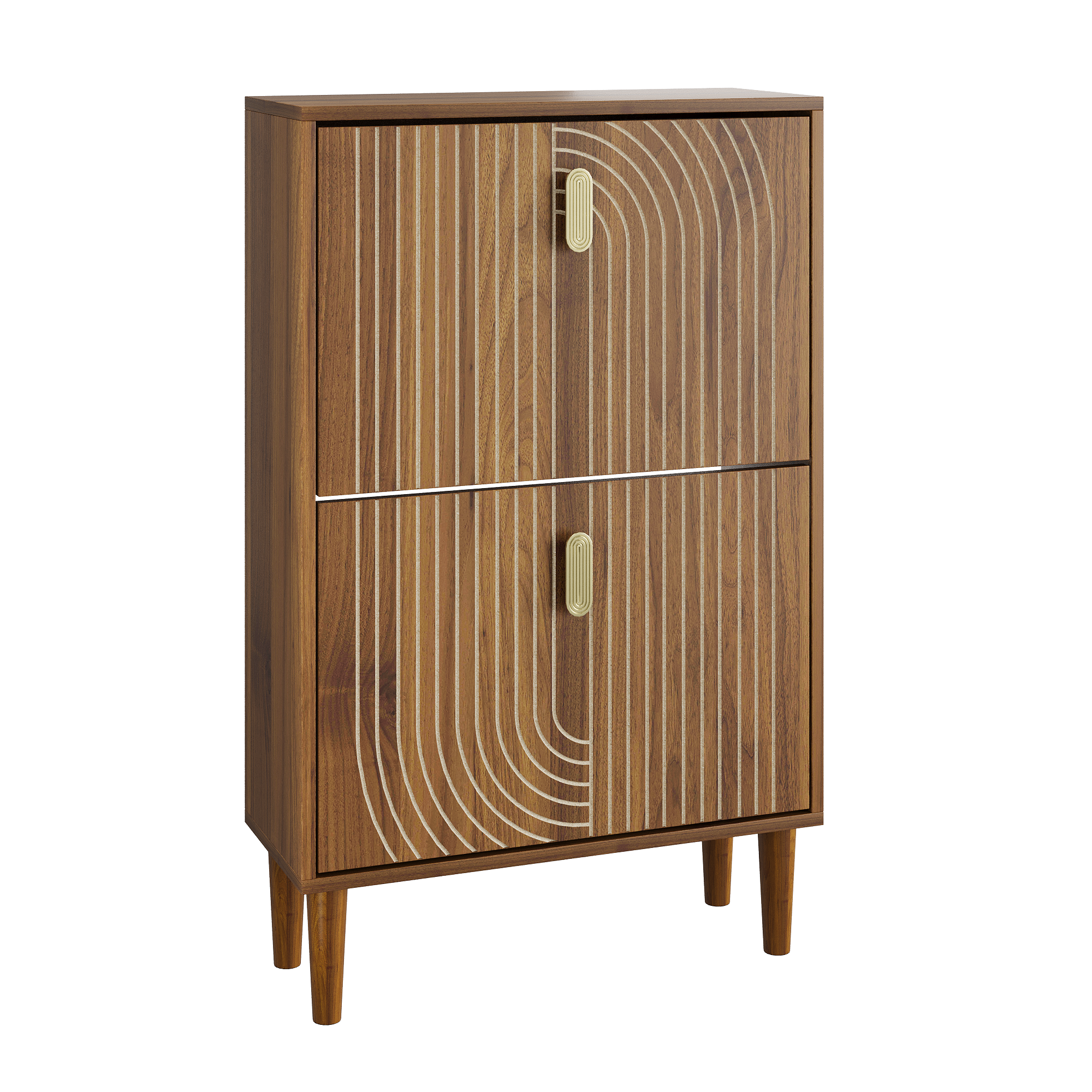 Homy Casa Ghent 23" Walnut Modern Shoe Storage Cabinet with 2 Flip Drawers