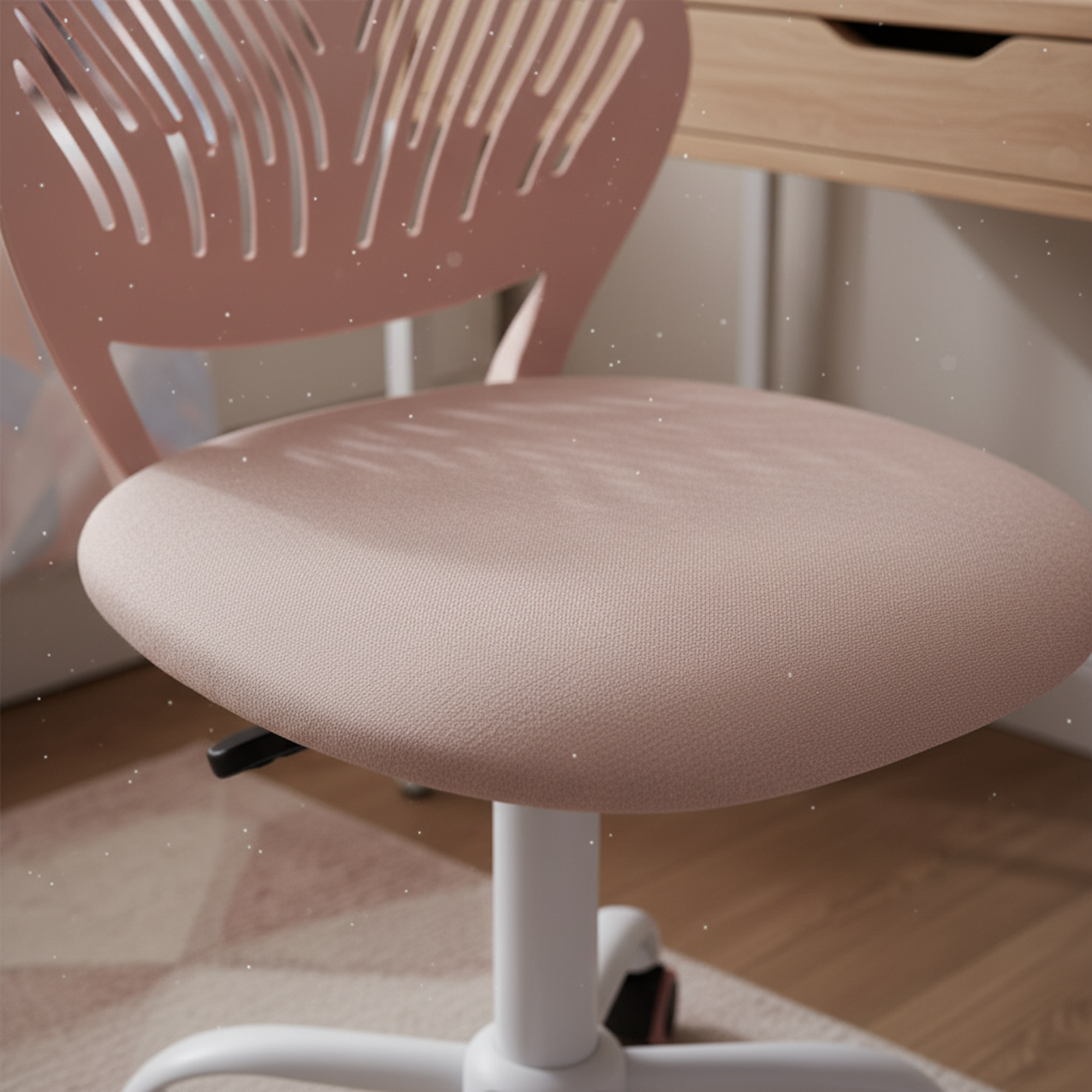 Homy Casa Pink Office Chair, 44x40x74in, Modern Fabric Swivel Desk Chair with Ergonomic Back, Adjustable Height, White Metal Base, PU Casters, for Home Office, Study, Makeup, 1 Pack