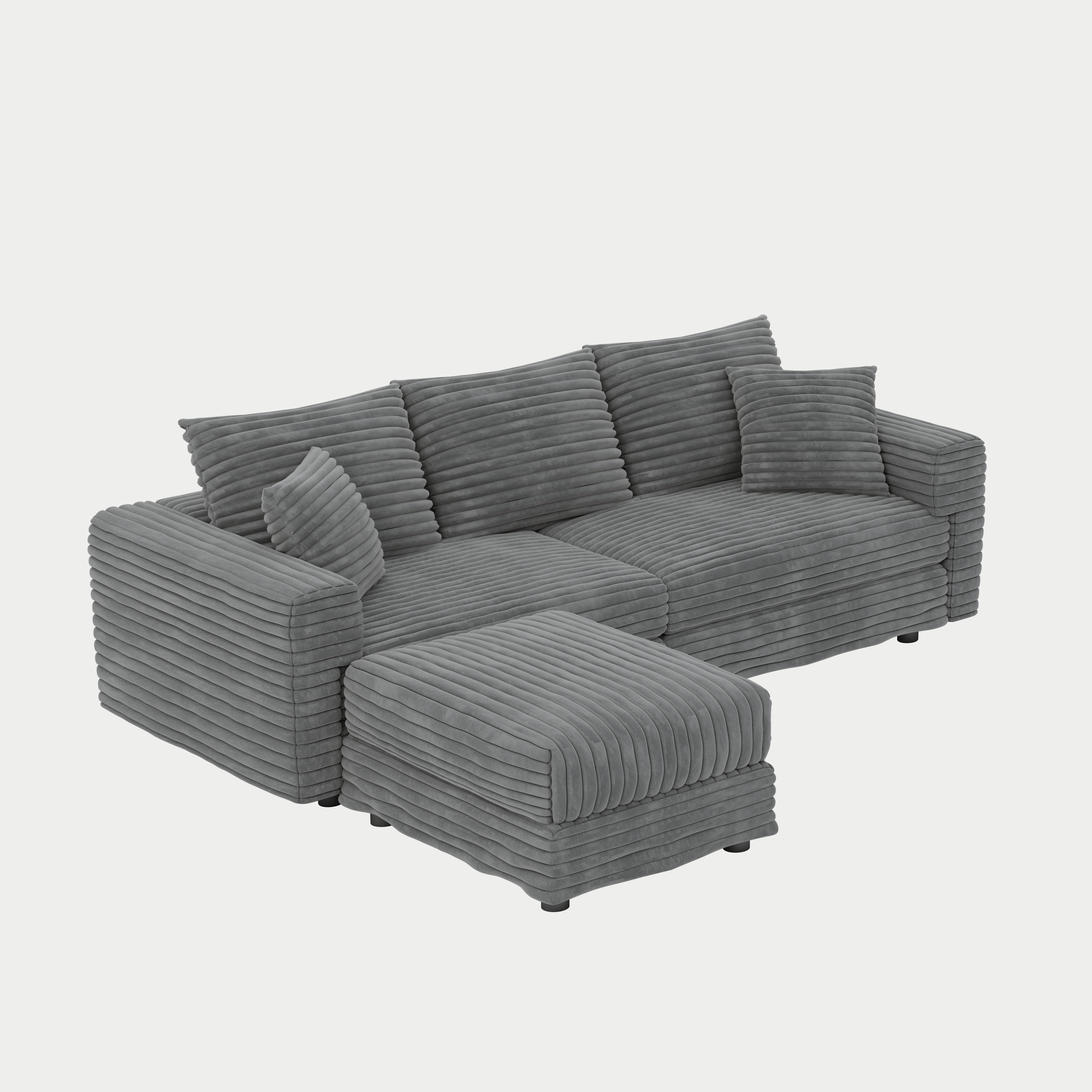 Norwalk 83" Modular Plush Corduroy L-Shaped Sectional Sofa with Movable Ottoman