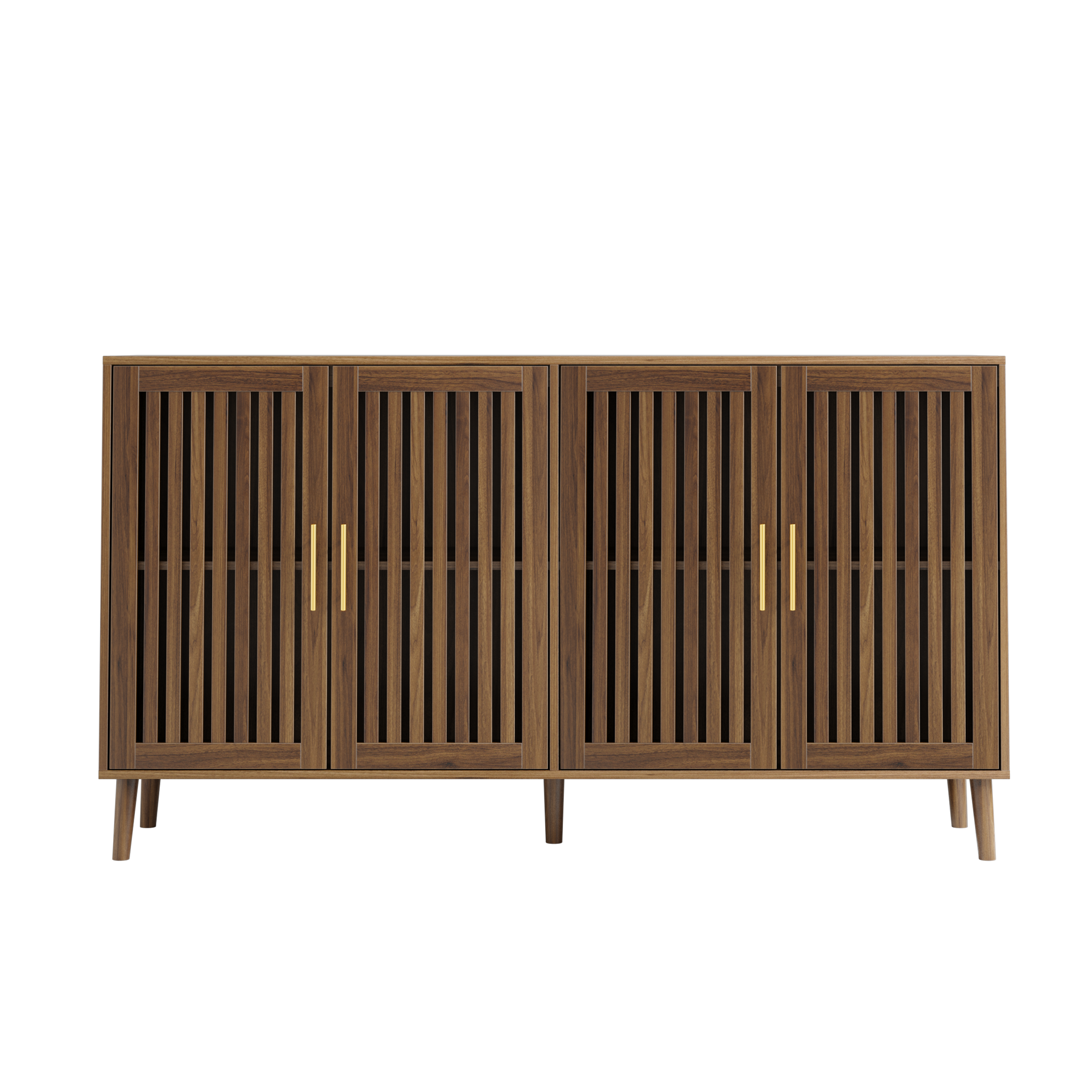 Seoul 63" Walnut Wooden 4-Door Sideboard Buffet Cabinet
