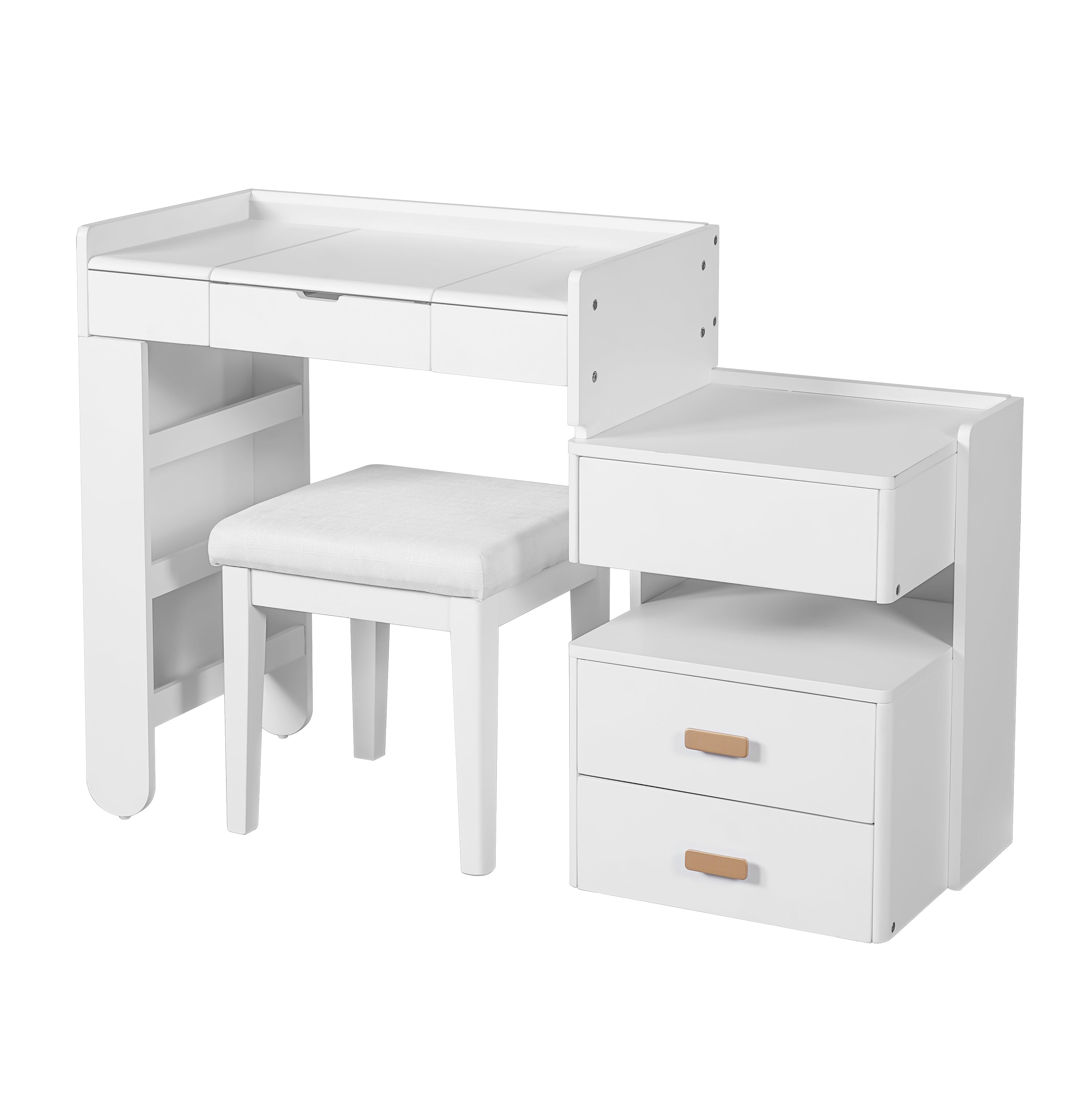 Aurorae Modular Makeup Vanity Desk Set with Flip-Top Mirror and Ample Drawer Storage