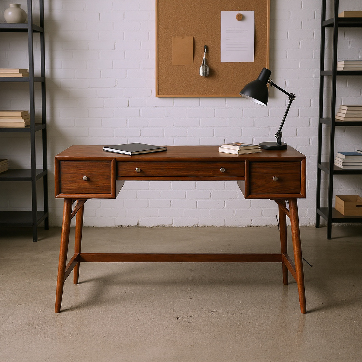 Modern Styling Counter Height Writing Desk Brown Finish Storage Drawers