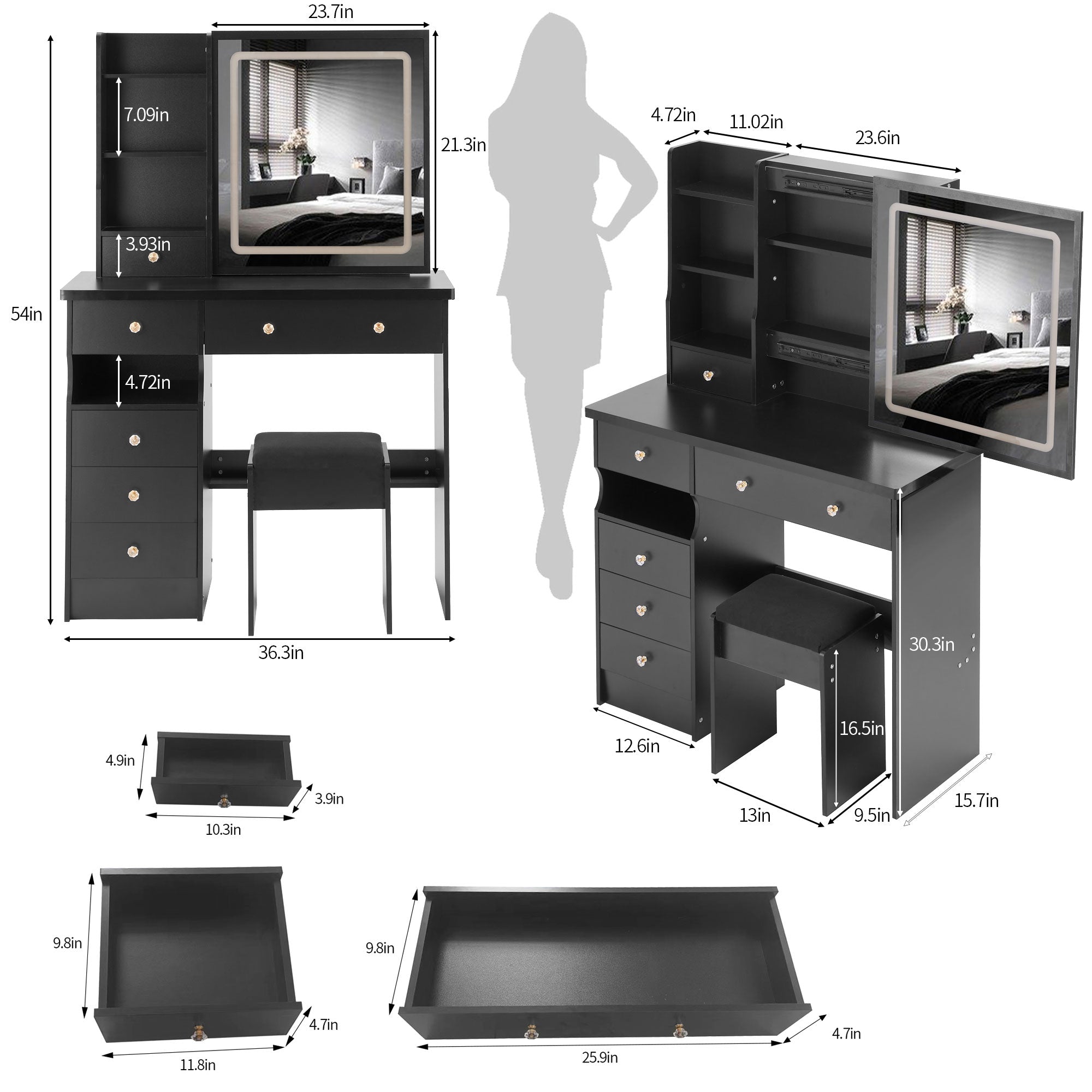 Mona 37" Vanity Set with LED Mirror