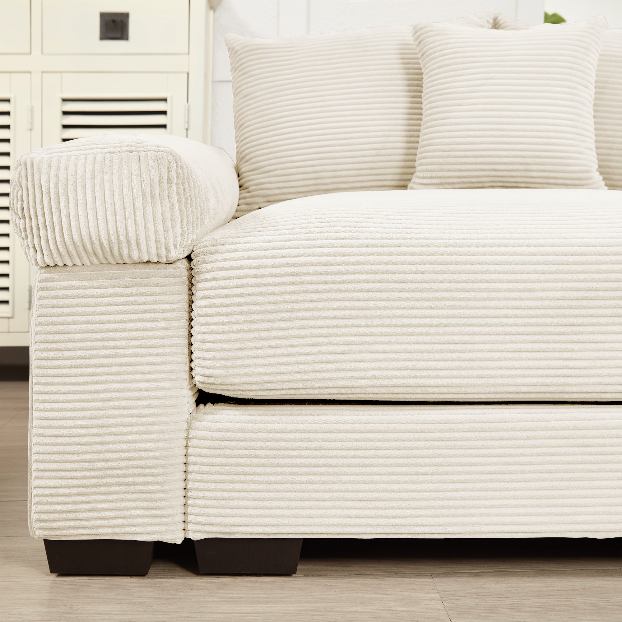 Albany 92" Modular Corduroy Cloud L-Shaped Sectional Sofa with Ottoman