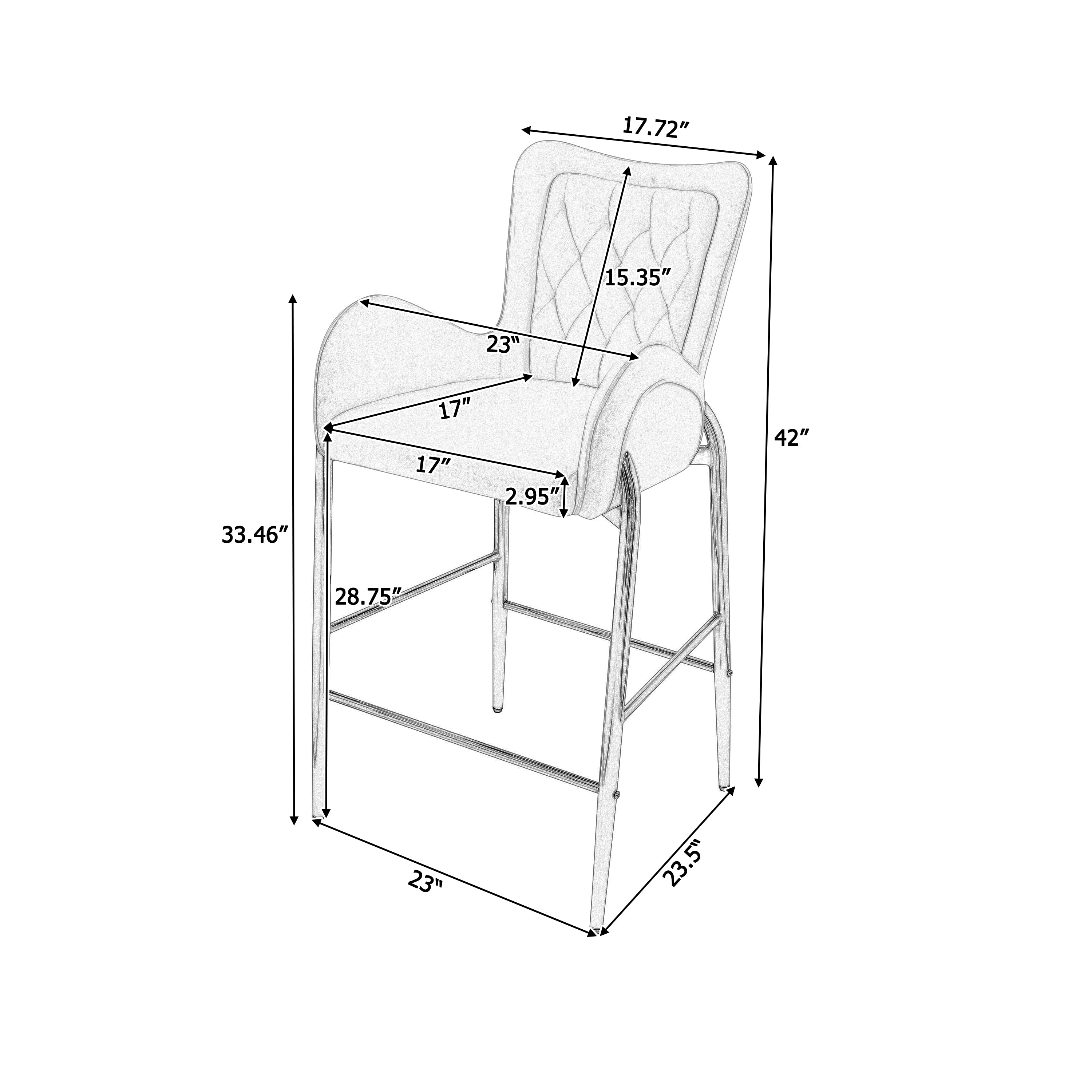 Seren 28.75" Modern Velvet Counter Height Bar Stools Set of 2 with Gold Legs and Footrest