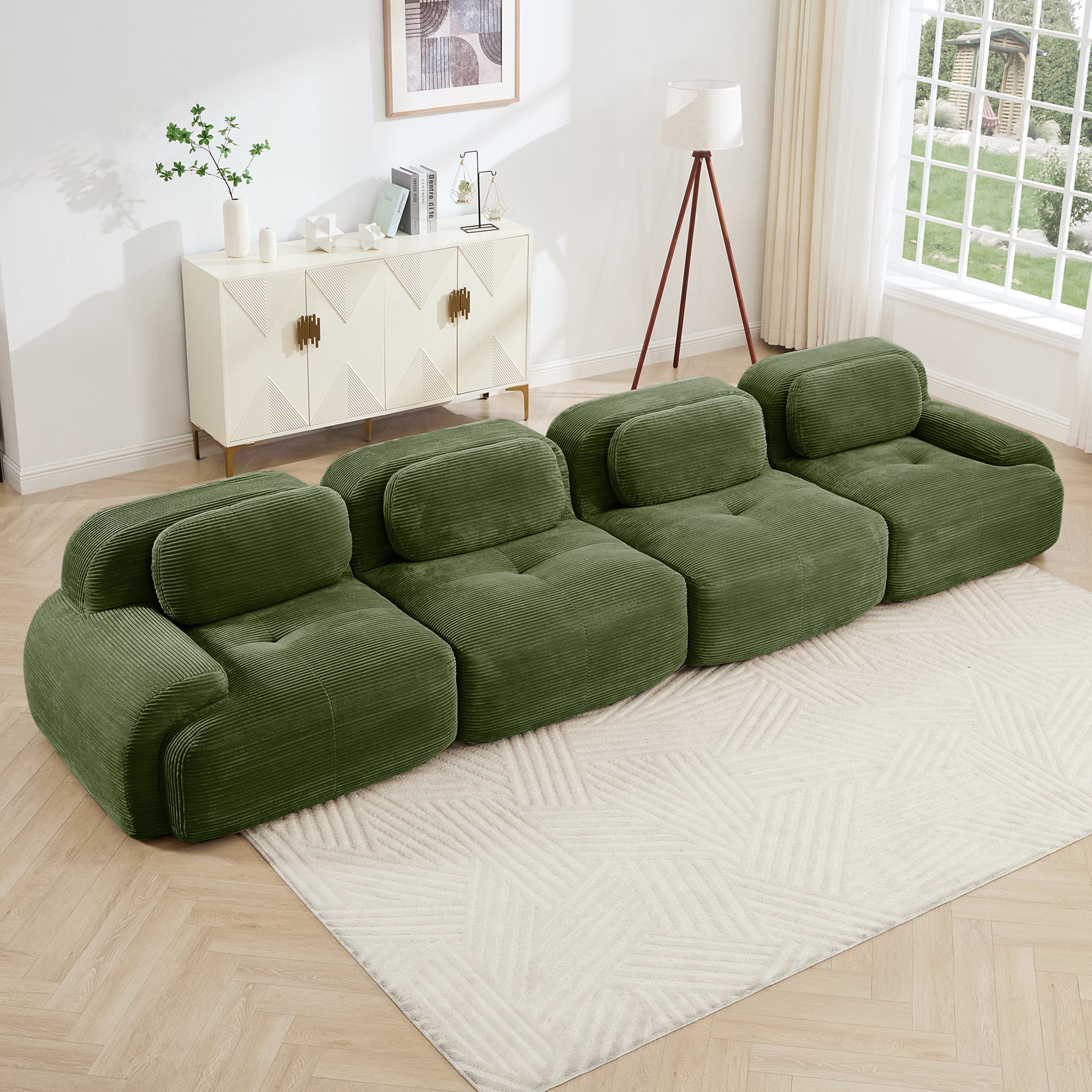 Anchorage 152" Modular Corduroy 4-Seater Sofa with Curved Armrest