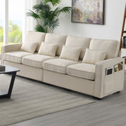 104' 4-Seater Modern Linen Fabric Sofa with Armrest Pockets and 4 Pillows,Minimalist Style Couch for Living Room, Apartment, Office,3 Colors