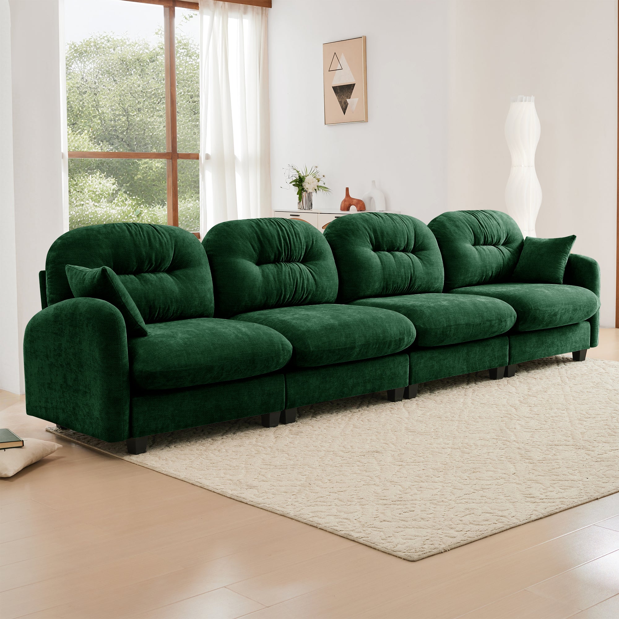 Roselyn 140" Modular Chenille Cloud 4-Seater Sofa with Tufted Cushion Backrest and  Pillows