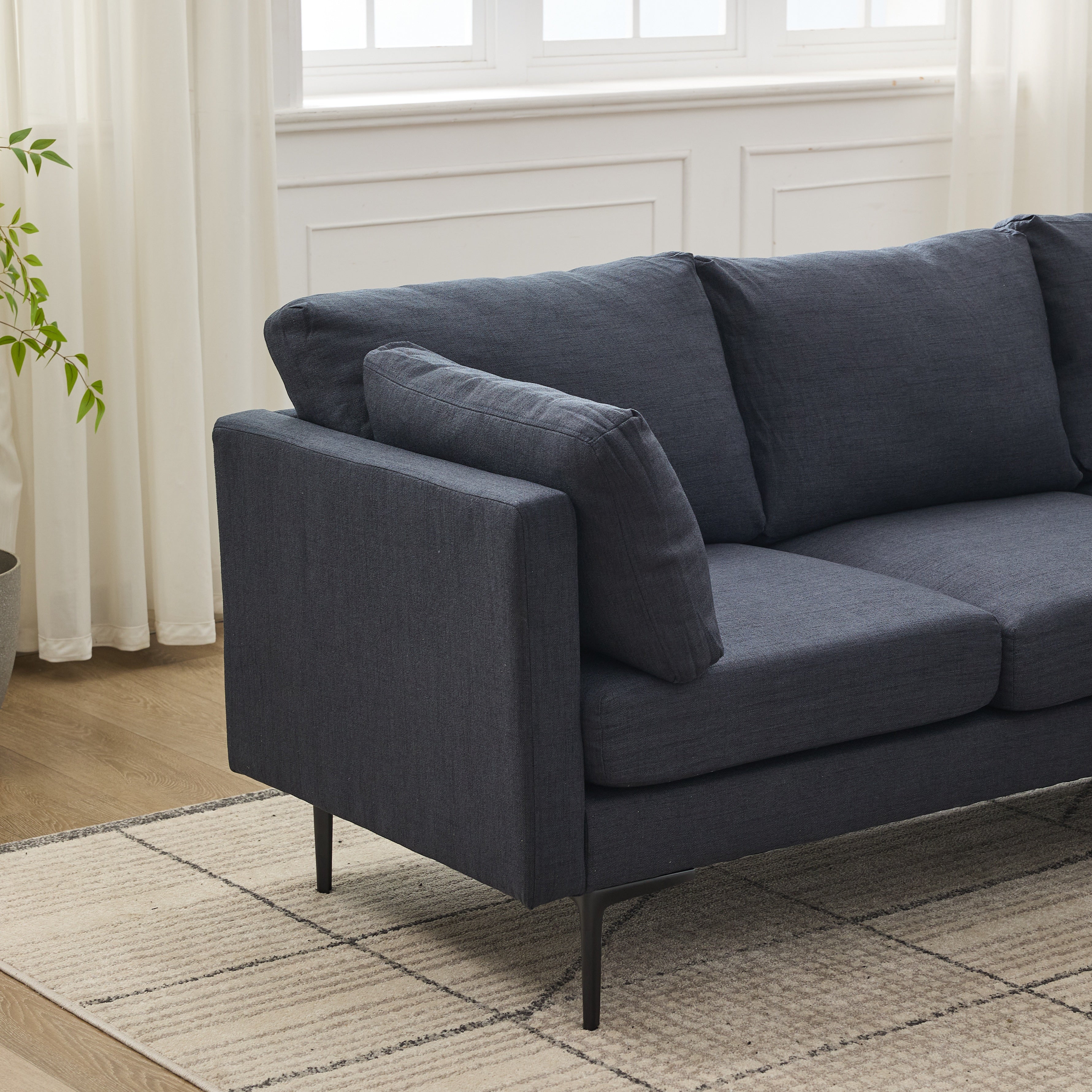 Lyon 106" L-Shaped 6-Seater Linen Sectional Sofa with Pillows