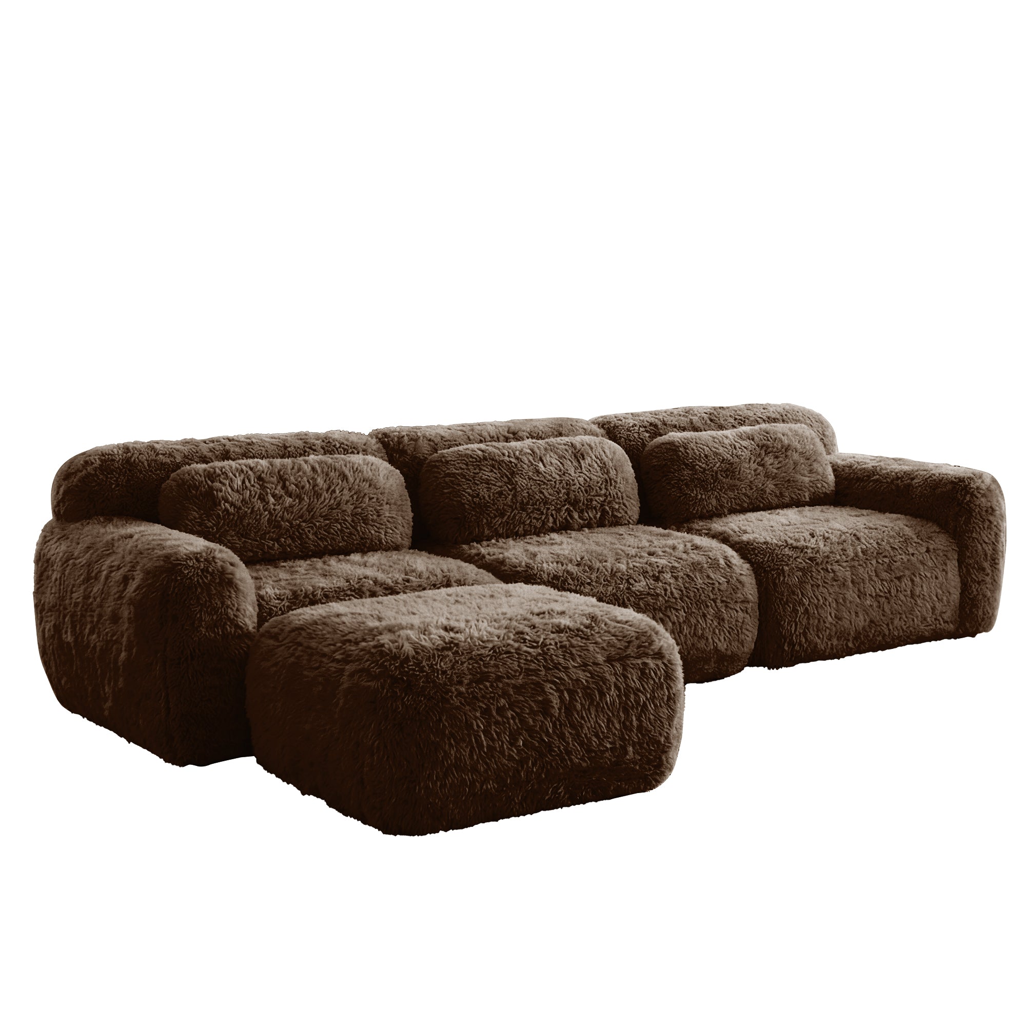 Durham 115" L-Shaped Plush Sectional Sofa with Movable Ottoman and High-Density Sponge