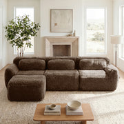 Durham 115" L-Shaped Plush Sectional Sofa with Movable Ottoman and High-Density Sponge