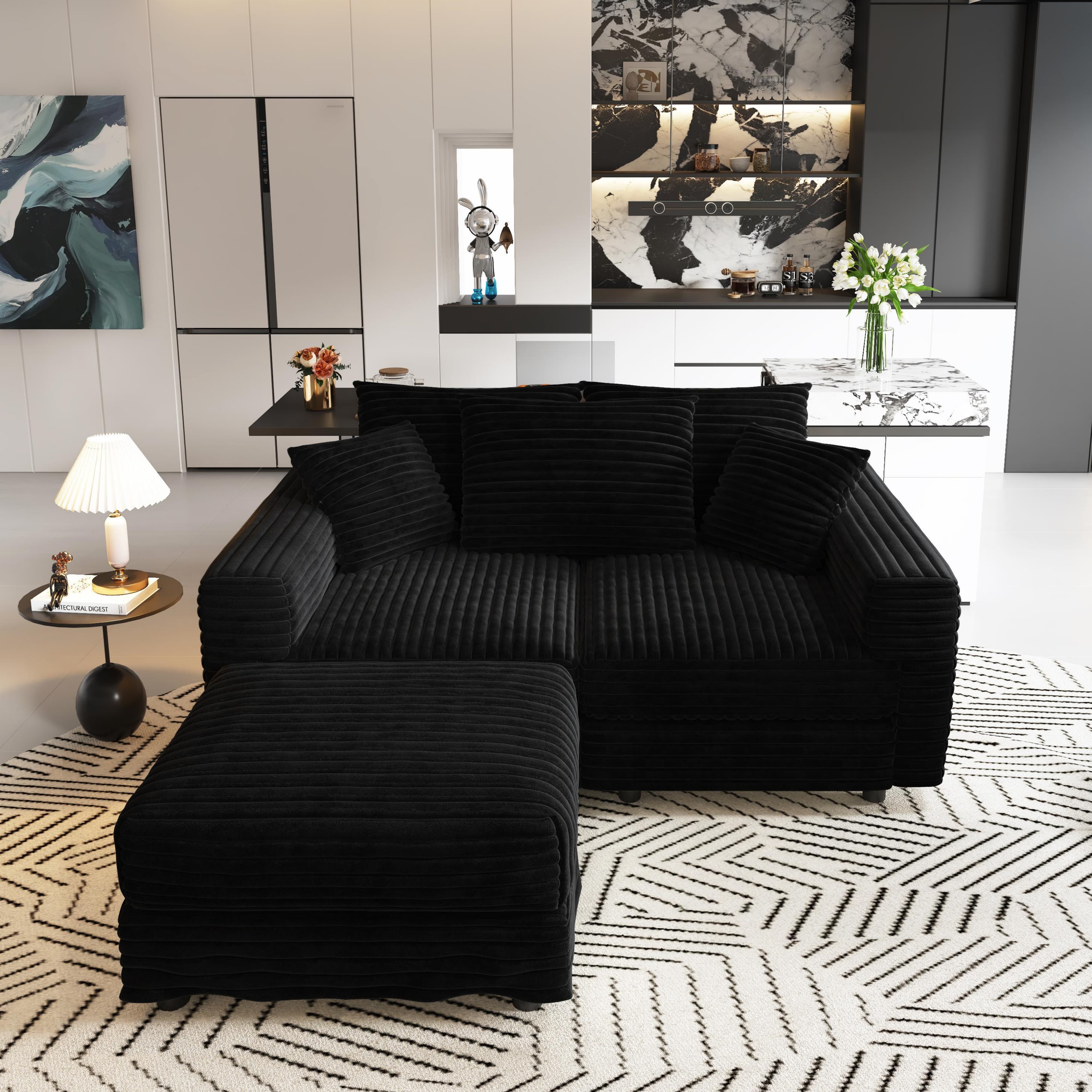 Norwalk 83" Modular Plush Corduroy L-Shaped Sectional Sofa with Movable Ottoman