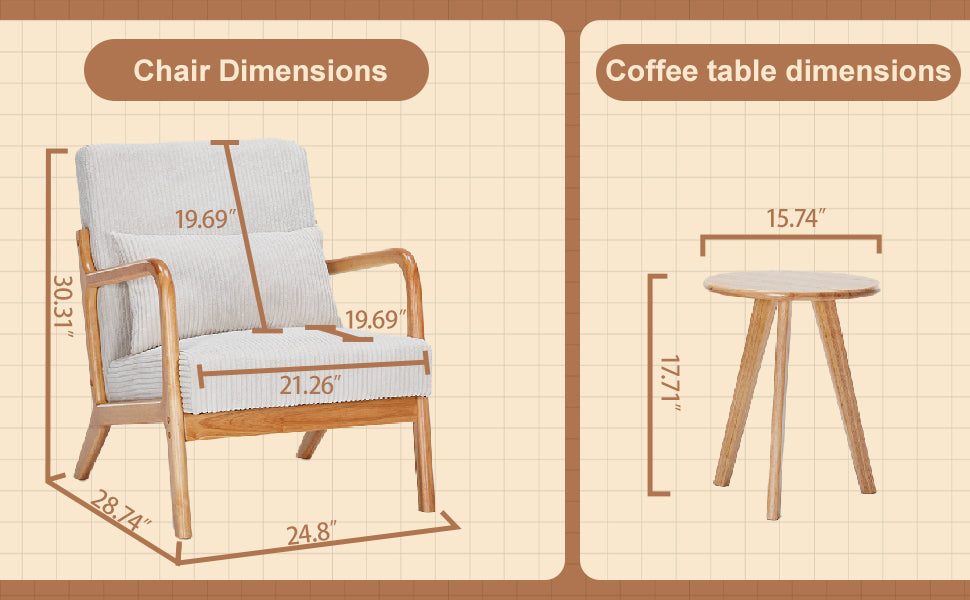 Mid-Century Modern Accent Chair&Coffee Table  Set,Vintage Luxury Style,  Leisure Chair(Antique Dark Gray)& coffee table  (Walnut-Tone), suitable for living rooms and bedroom relaxation areas