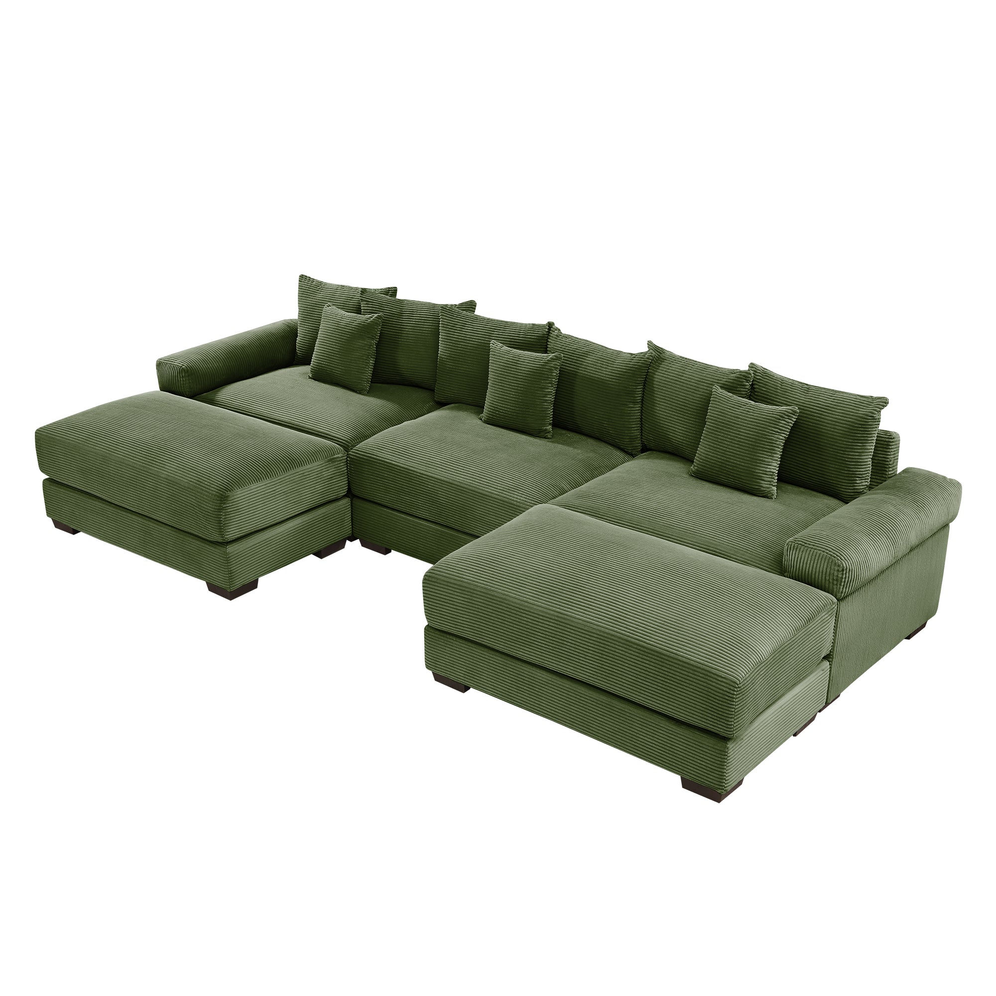 Albany 130" Modular Corduroy Cloud U-Shaped Sectional Sofa with Ottomans