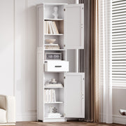 69' H Tall Bathroom Storage Cabinet with 2 Barn Doors and 1 Drawer, Narrow Storage Unit, Adjustable Shelves,Floor Cabinet for Bathroom, Living Room, Entryway,Kitchen,(White)
