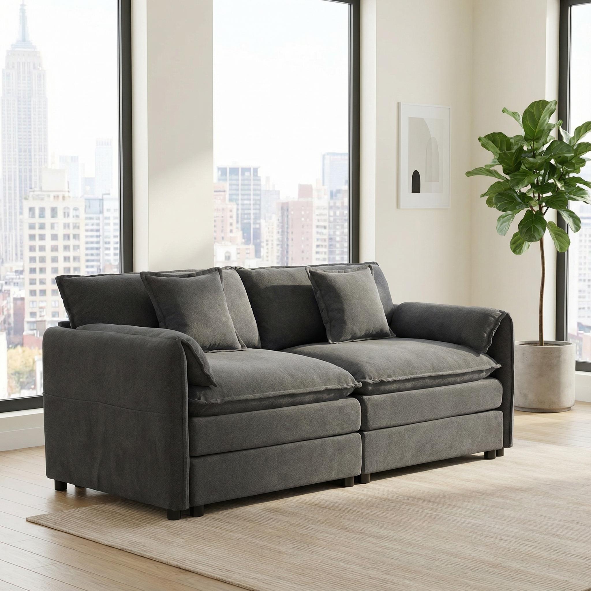 Chicago Luxe Chenille Modern Loveseat Sofa Oversized 2-Seater Grey