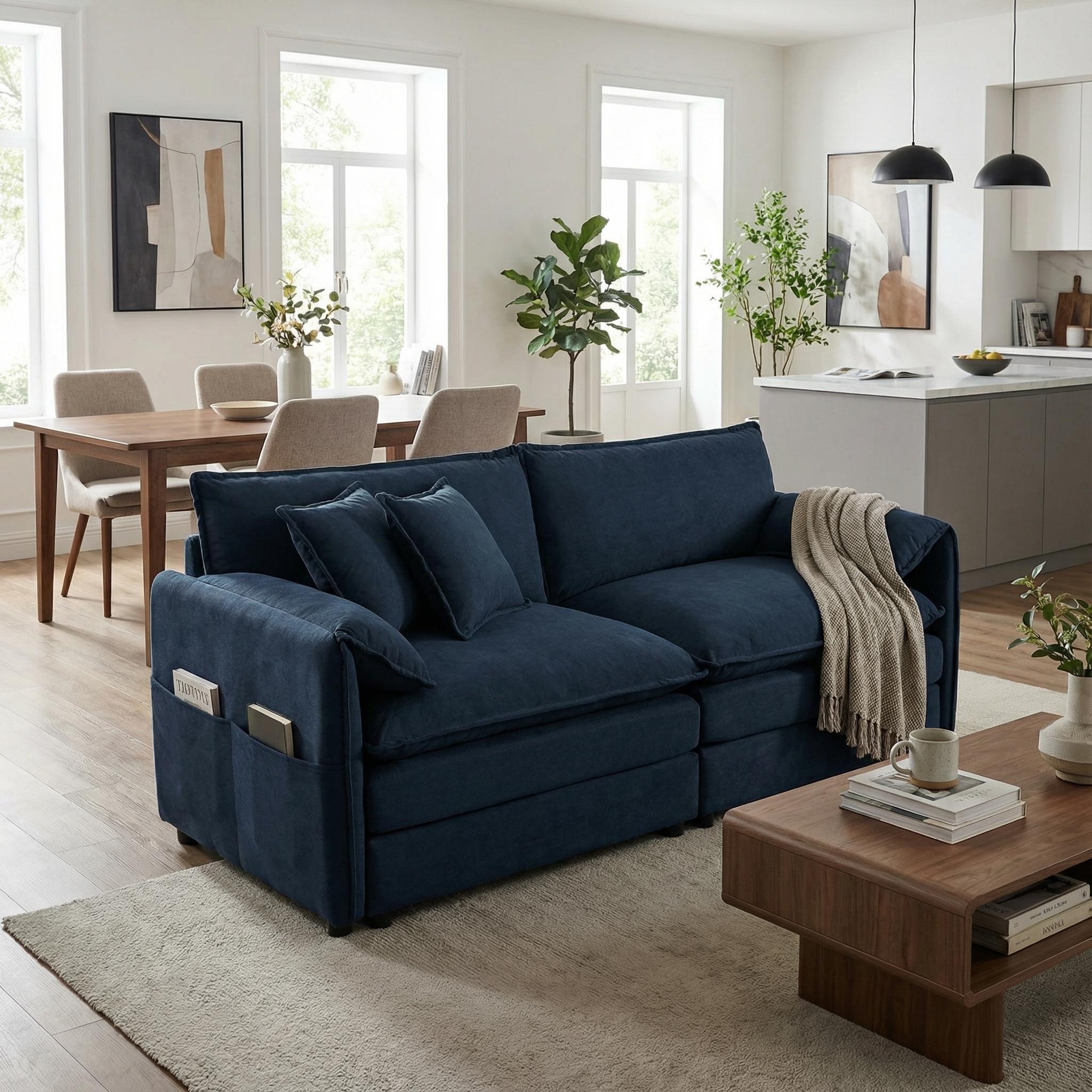 Chicago Luxe Chenille Modern Loveseat Sofa Oversized 2-Seater Blue