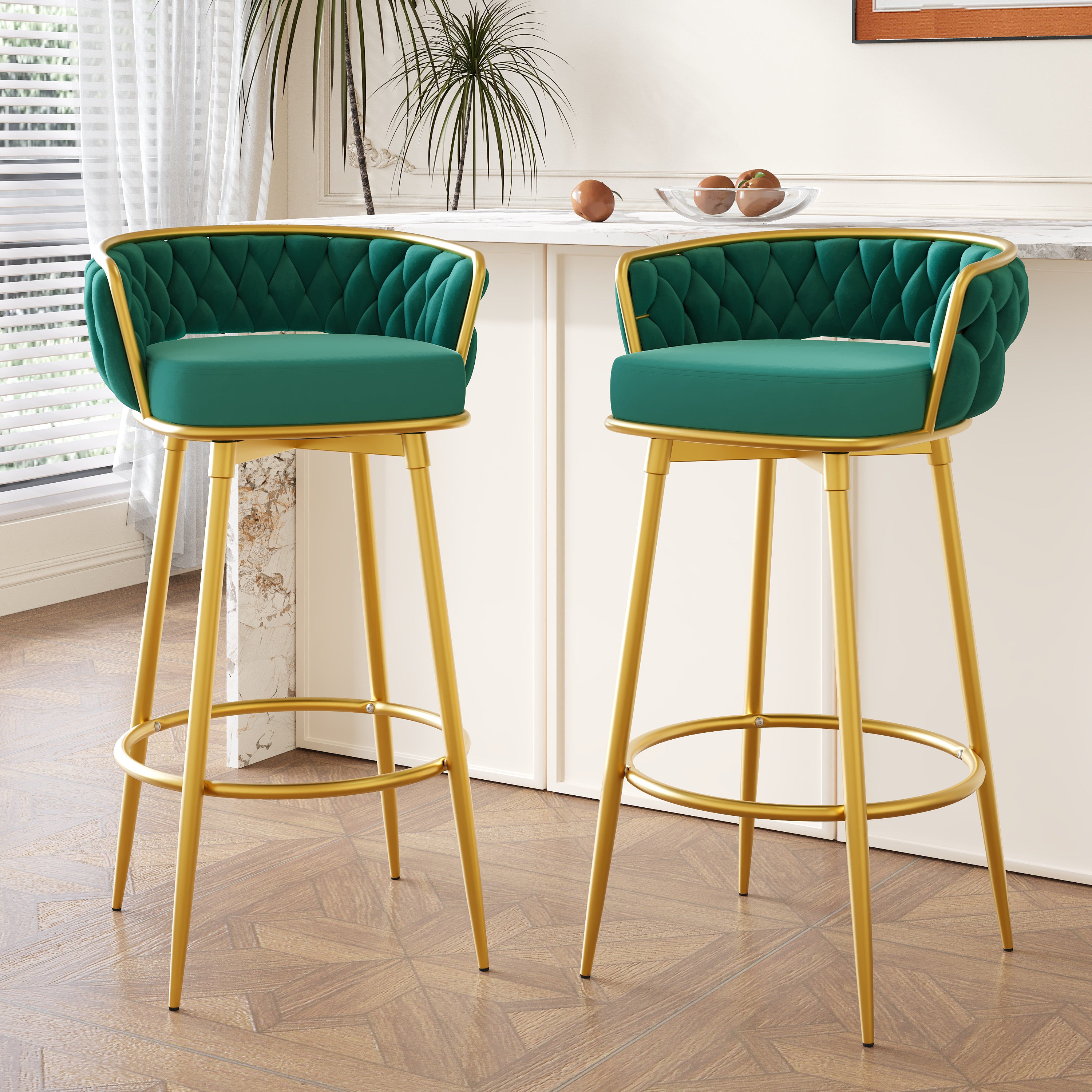 Aurea 31.5" Modern Swivel Counter Height Bar Stools Set of 2 with Gold Metal Legs