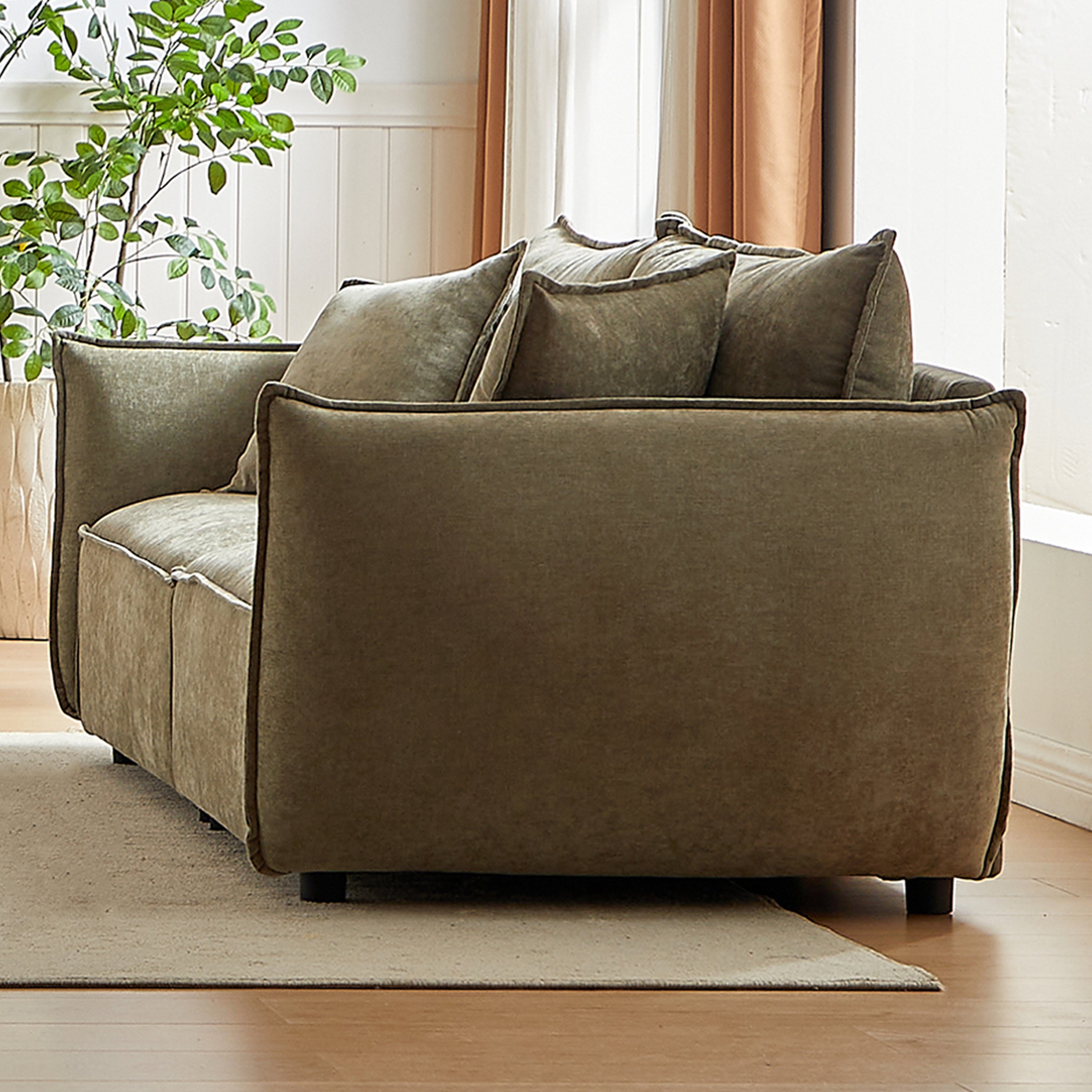 Phoenix 88" 3-Seater Linen Fabric Sofa, Light Green