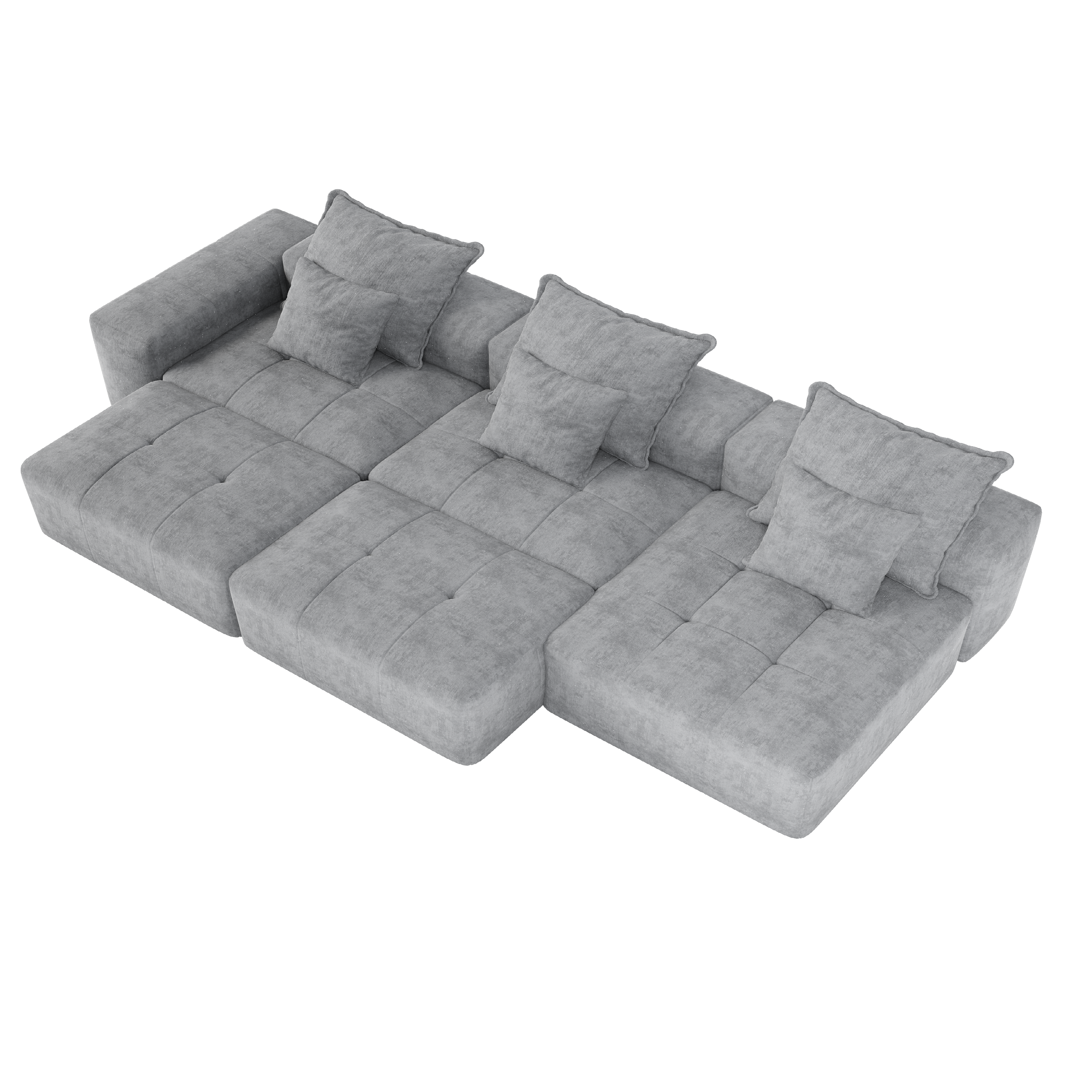 Denver Oversized Chenille Tufted Modular Sectional Sofa with 6 Pillows, Grey