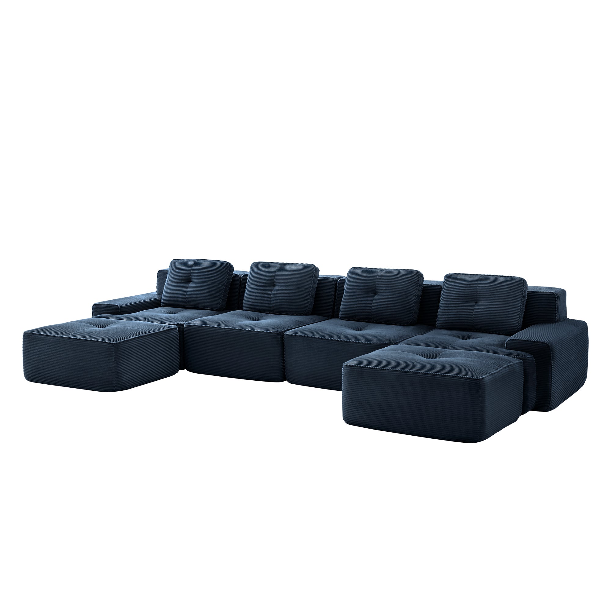 Racine 153" Modular Corduroy Fabric U-Shaped Sectional Sofa with Deep Seat and 2 Movable Ottomans