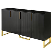 Modern Sideboard with Four Doors, Metal Handles & Legs, Adjustable Shelves, Black MDF & Particle Board