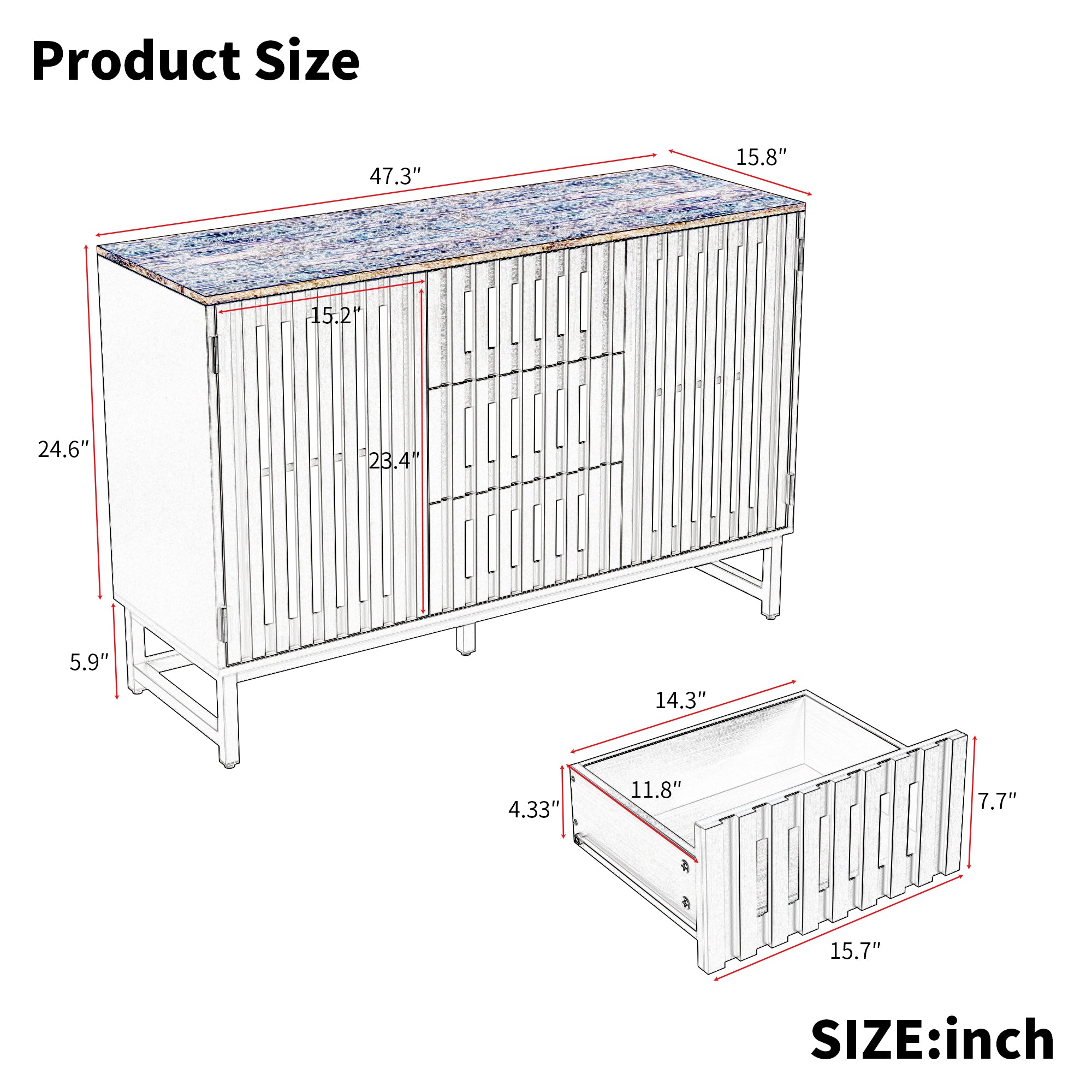 Dresden 2 Door Sideboard Storage Cabinet with 3 Drawers