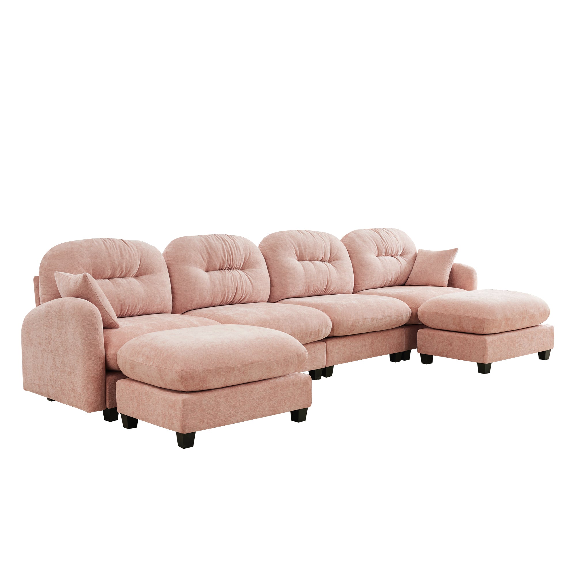 Roselyn 140" Modular Chenille U-Shaped Sectional Sofa with Ottoman and Tufted Cushion Backrest
