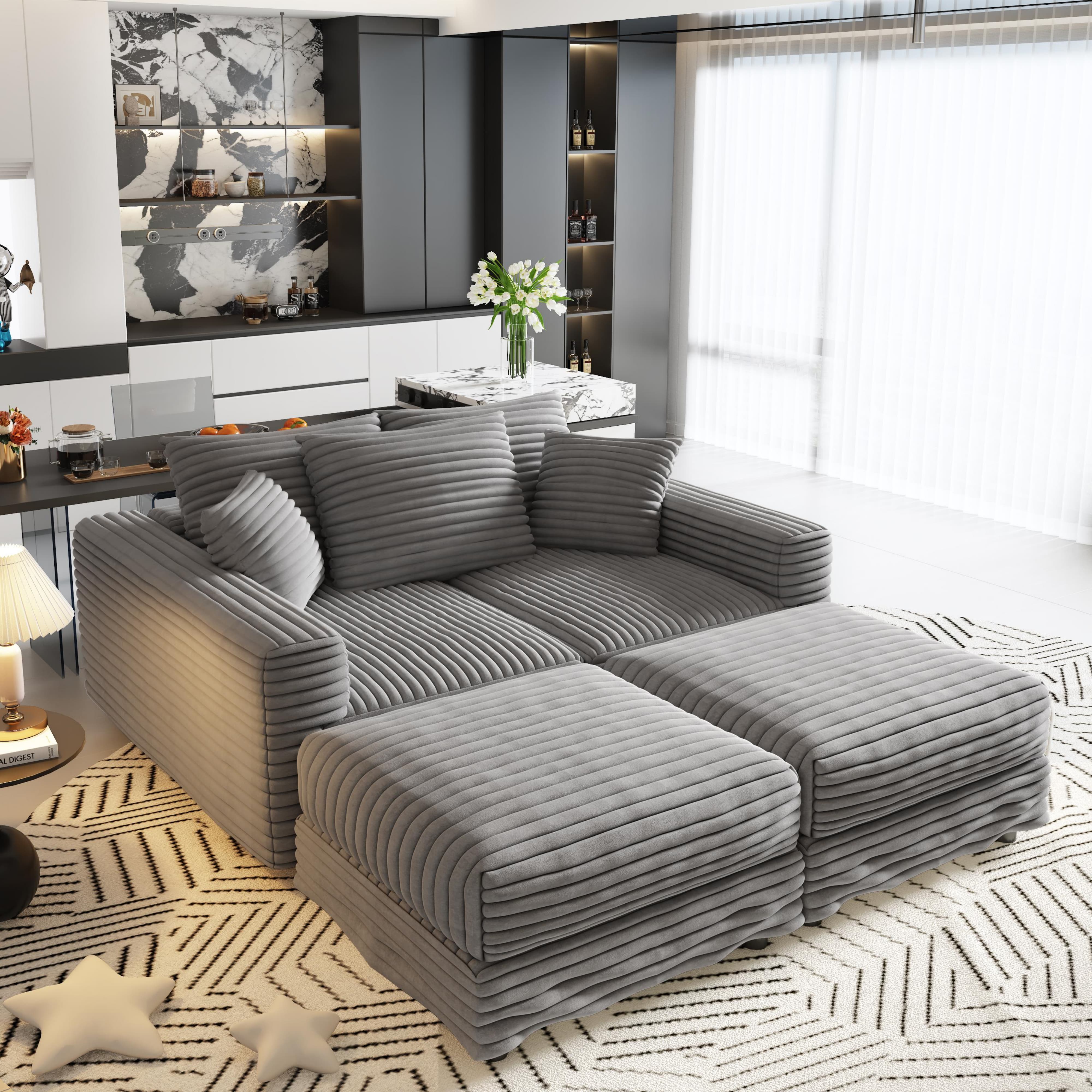 Norwalk 83" Modular Plush Corduroy U-Shaped Sectional Sofa with 2 Movable Ottomans