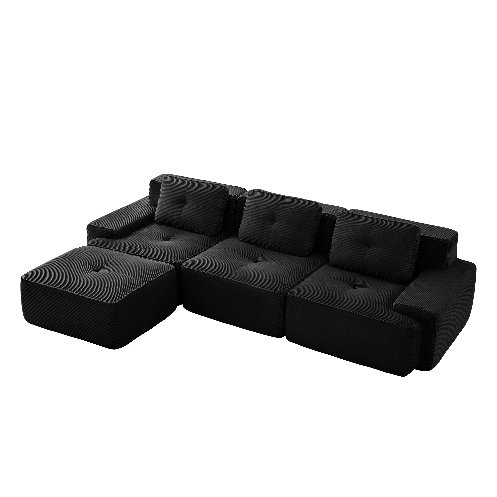 Racine 117" Modular Corduroy Fabric L-Shaped Sectional Sofa with Movable Ottoman