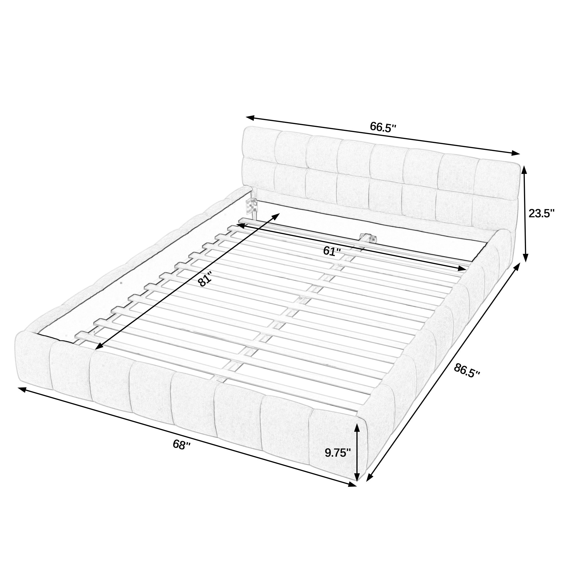Sanna Chenille Upholstered Queen Platform Bed with Tufted Headboard