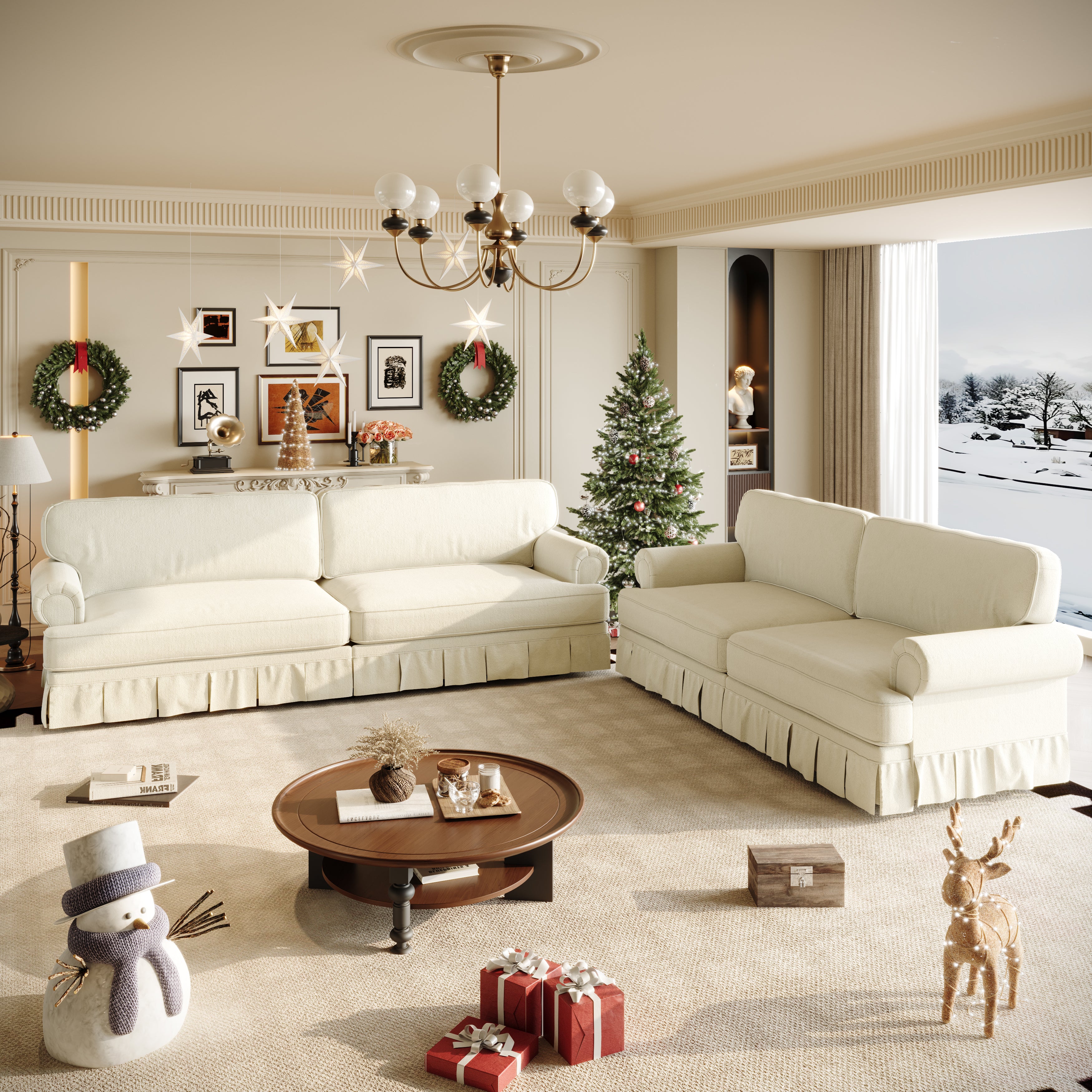 Livonia Chenille Fabric Comfortable Sofa Set with 3-Seater Sofa and 7-Seater Sofa