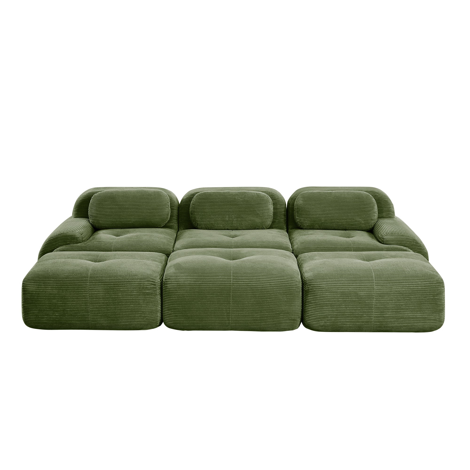 Anchorage 116" Corduroy Cloud Modular Sofa with Ottomans and Curved Armset