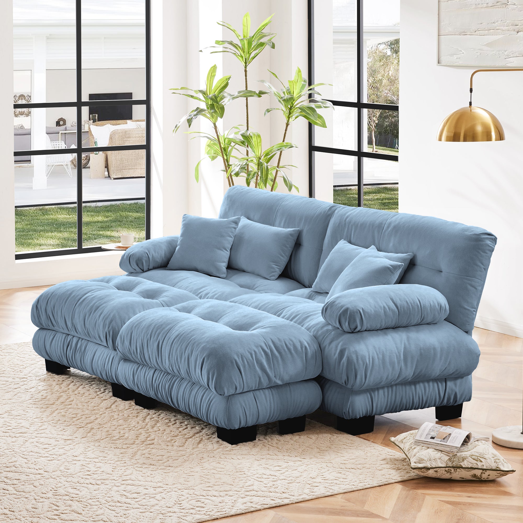 Monterey 94" Modular Chenille Cloud Sofa with 2 Ottomans and Bolstered Armrests