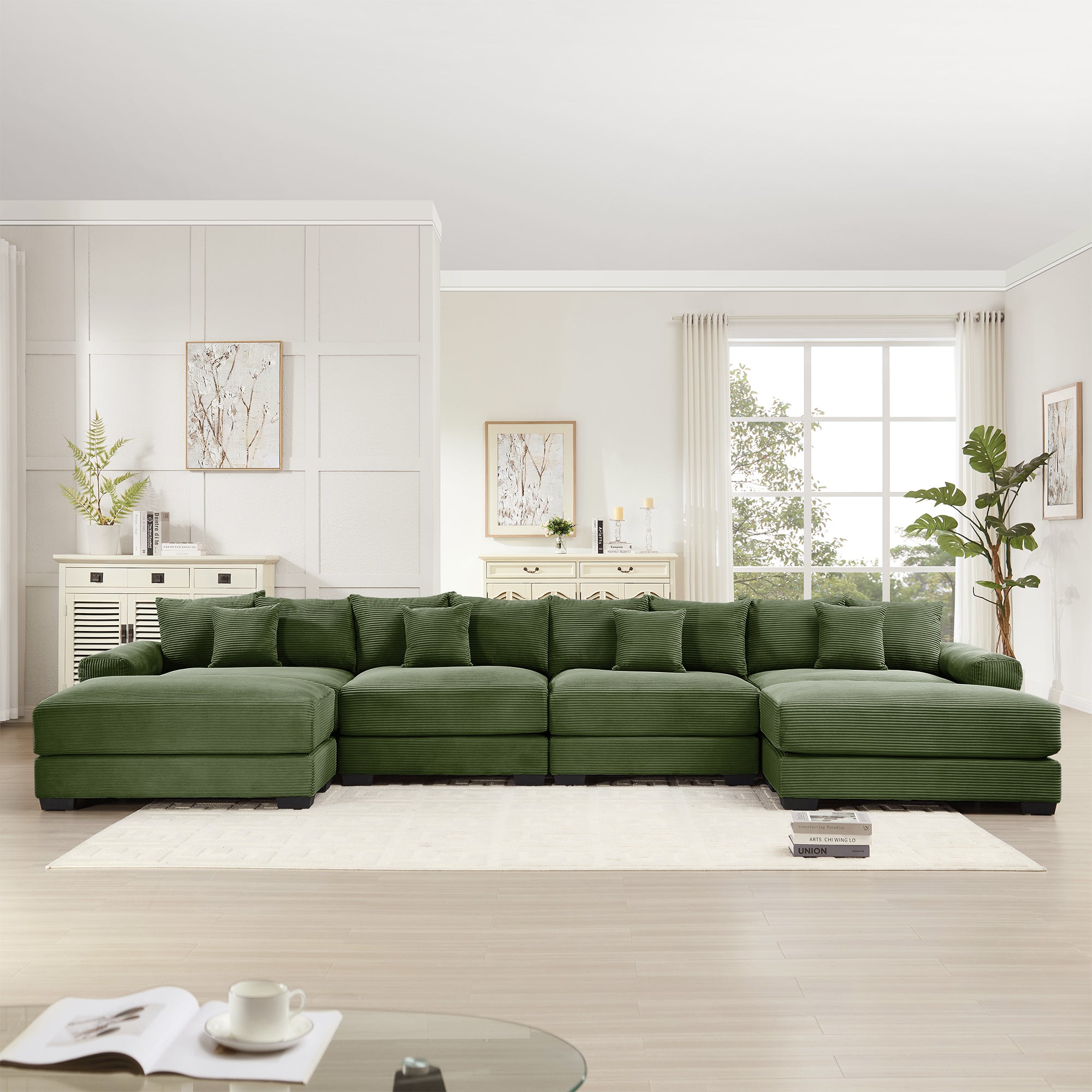Albany 168" Modular Corduroy Cloud U-Shaped Sectional Sofa with Ottomans