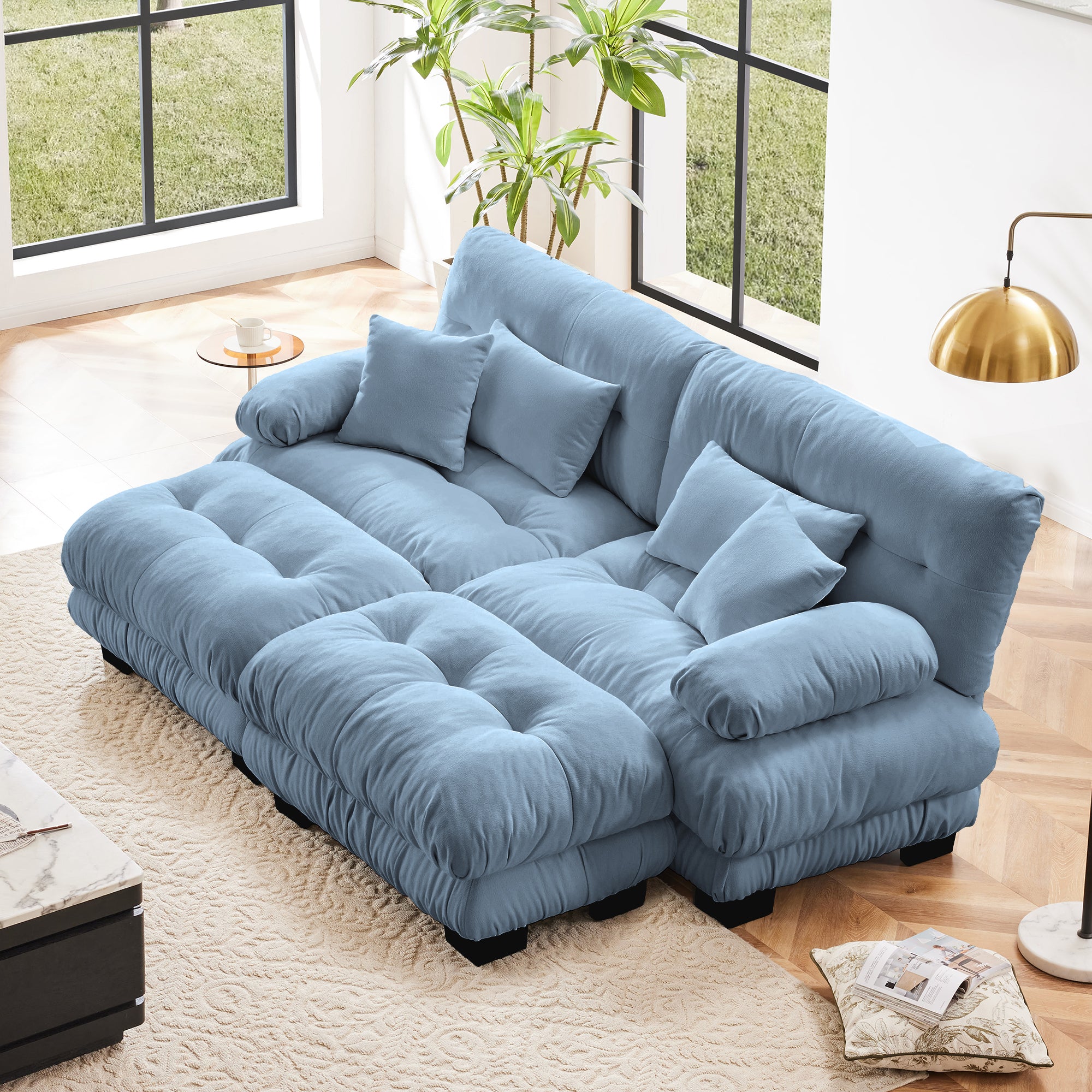 Monterey 94" Modular Chenille Cloud Sofa with 2 Ottomans and Bolstered Armrests