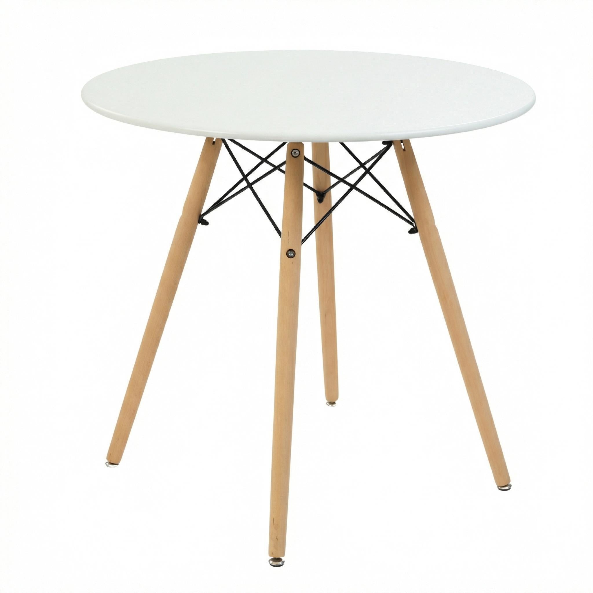 Homy Casa Chad 5PC Dining Set 31.5" Round Matte White Table with 4 Zomba Fabric Chairs in Beige