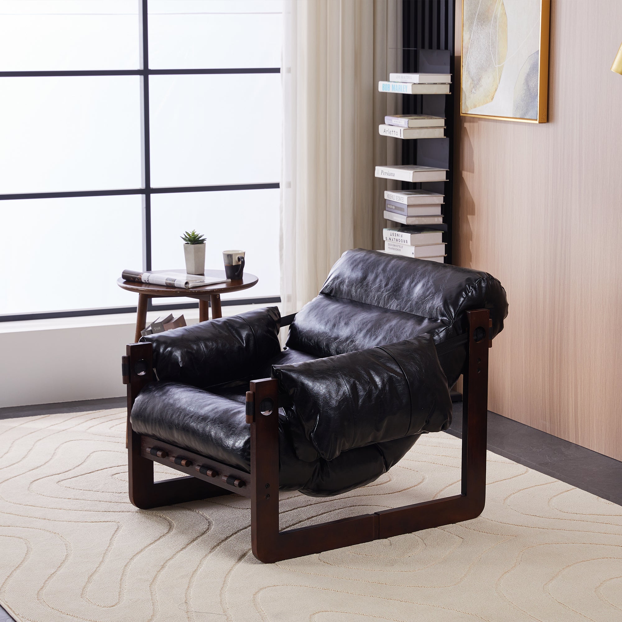 Ravena Modern Vintage Leather Lounge Chair with Removable Armrests