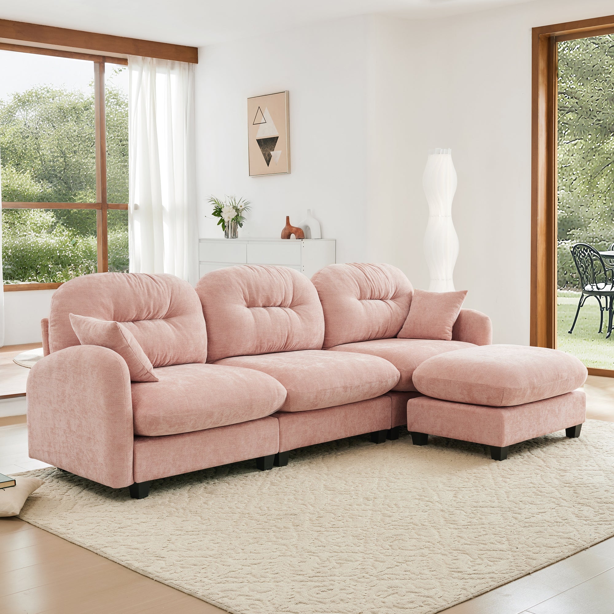 Roselyn 107" Modular Chenille Cloud L-Shaped Sectional Sofa with Ottoman
