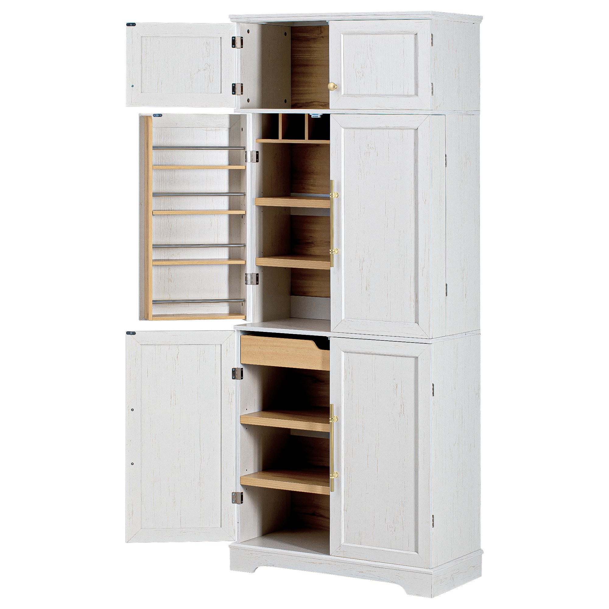 Bristol 78.2" Farmhouse White Kitchen Pantry Cabinet with Adjustable Shelves
