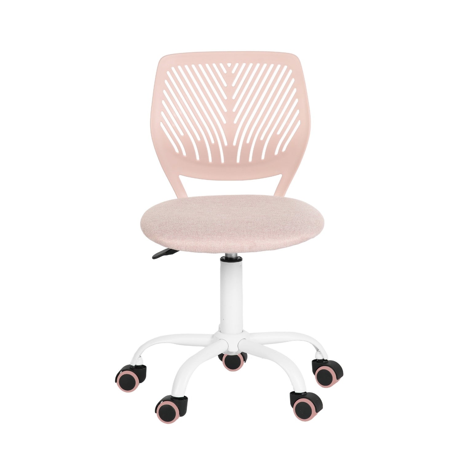 Homy Casa Pink Office Chair, 44x40x74in, Modern Fabric Swivel Desk Chair with Ergonomic Back, Adjustable Height, White Metal Base, PU Casters, for Home Office, Study, Makeup, 1 Pack