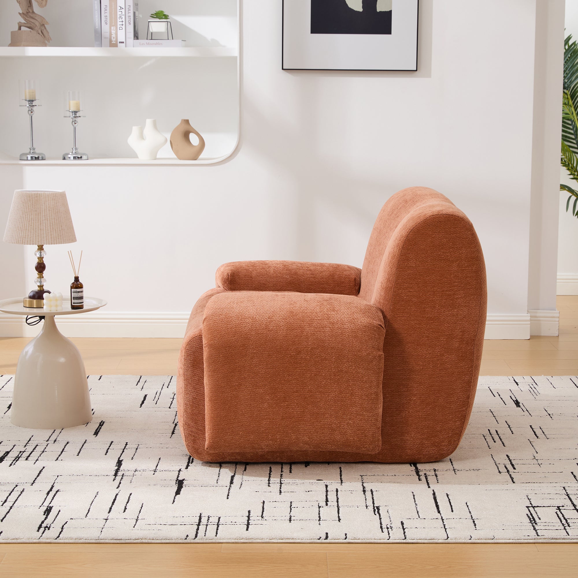 42'' Oversized Chenille Accent Chair, Modern Deep Seat Single Sofa, Ergonomic Comfy Lounge Armchair, Orange, Plush Upholstery, No Assembly, Living Room Bedroom Dorm