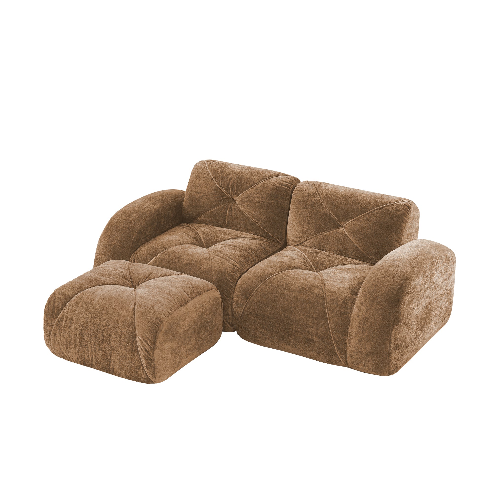 Aven 80" Modular Velvet Cloud L-Shaped Sectional Sofa with Ottoman and Curved Armrests