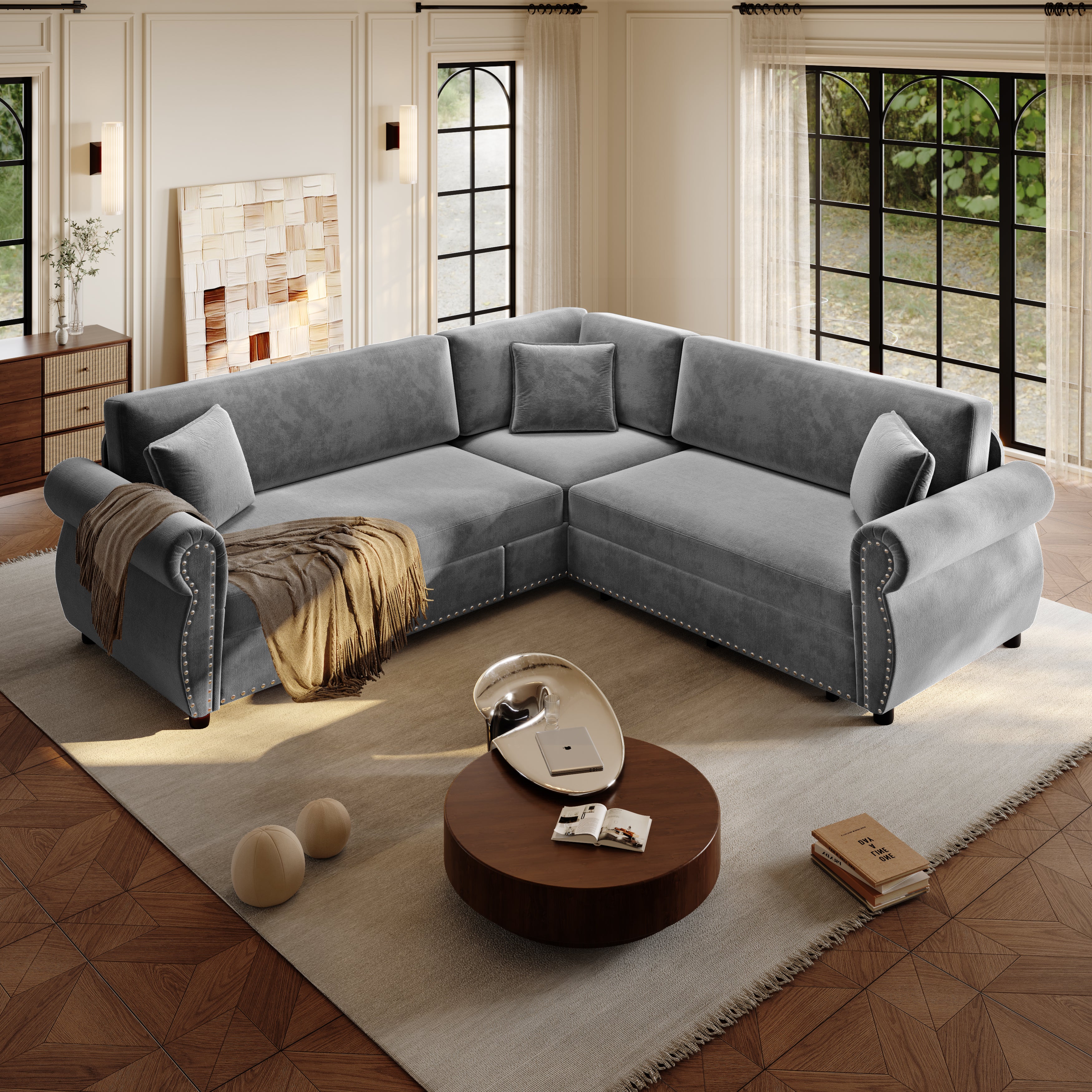 Buffalo 88" Chenille L-Shaped Sectional Sleeper Sofa