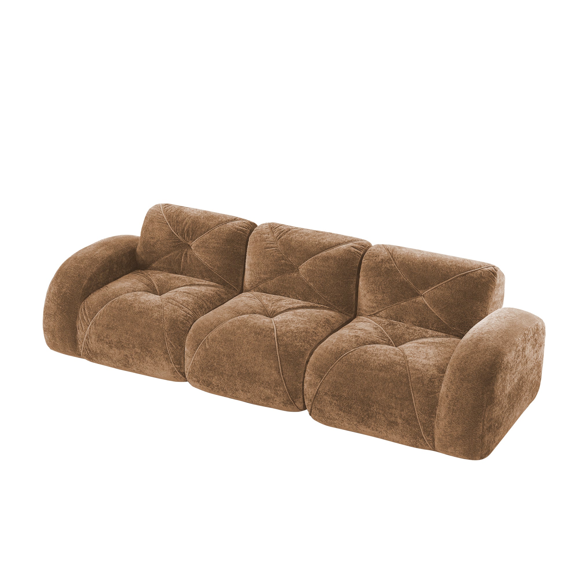 Aven 110" Modular Velvet Cloud 3-Seater Sofa with Curved Armrests