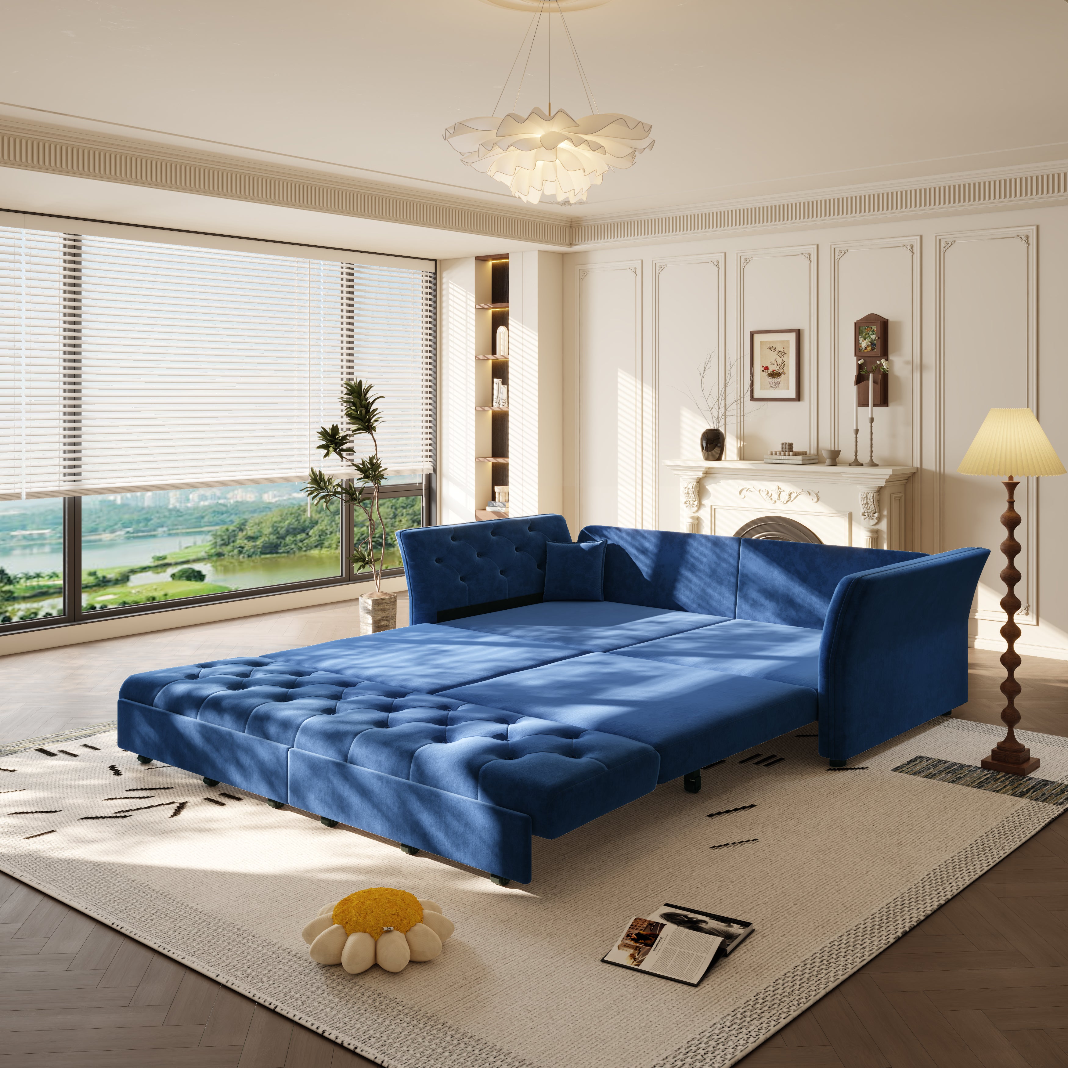 Brockton 74" Velvet Queen Pull-Out Sleeper Sofa