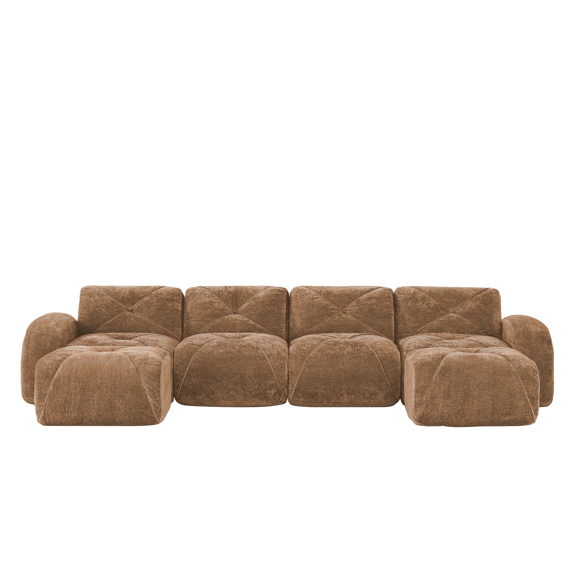 Aven 141" Modular Velvet Cloud U-Shaped Sectional Sofa with Ottomans and Curved Armrests