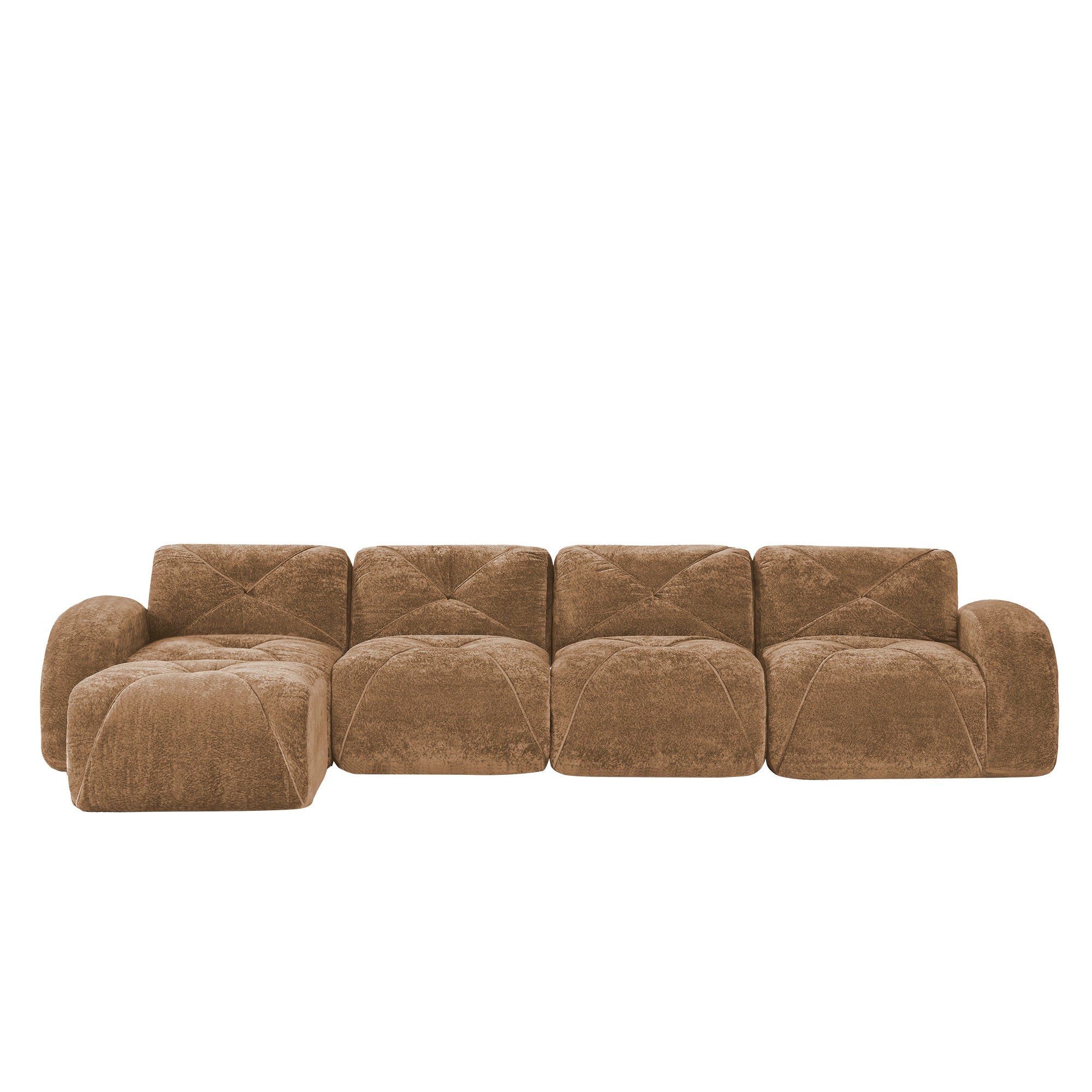 Aven 141" Modular Velvet Cloud L-Shaped Sectional Sofa with Ottoman and Curved Armrests