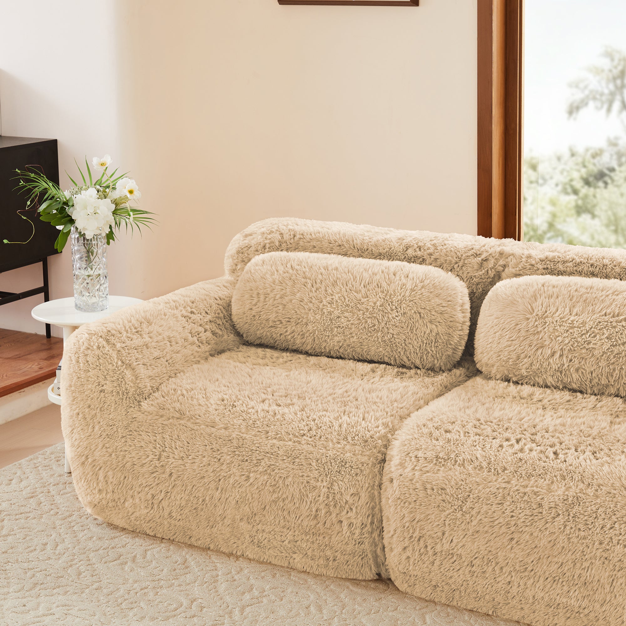 Durham 80" Modular Plush Cloud L-Shaped Loverseat Sofa with Ottoman