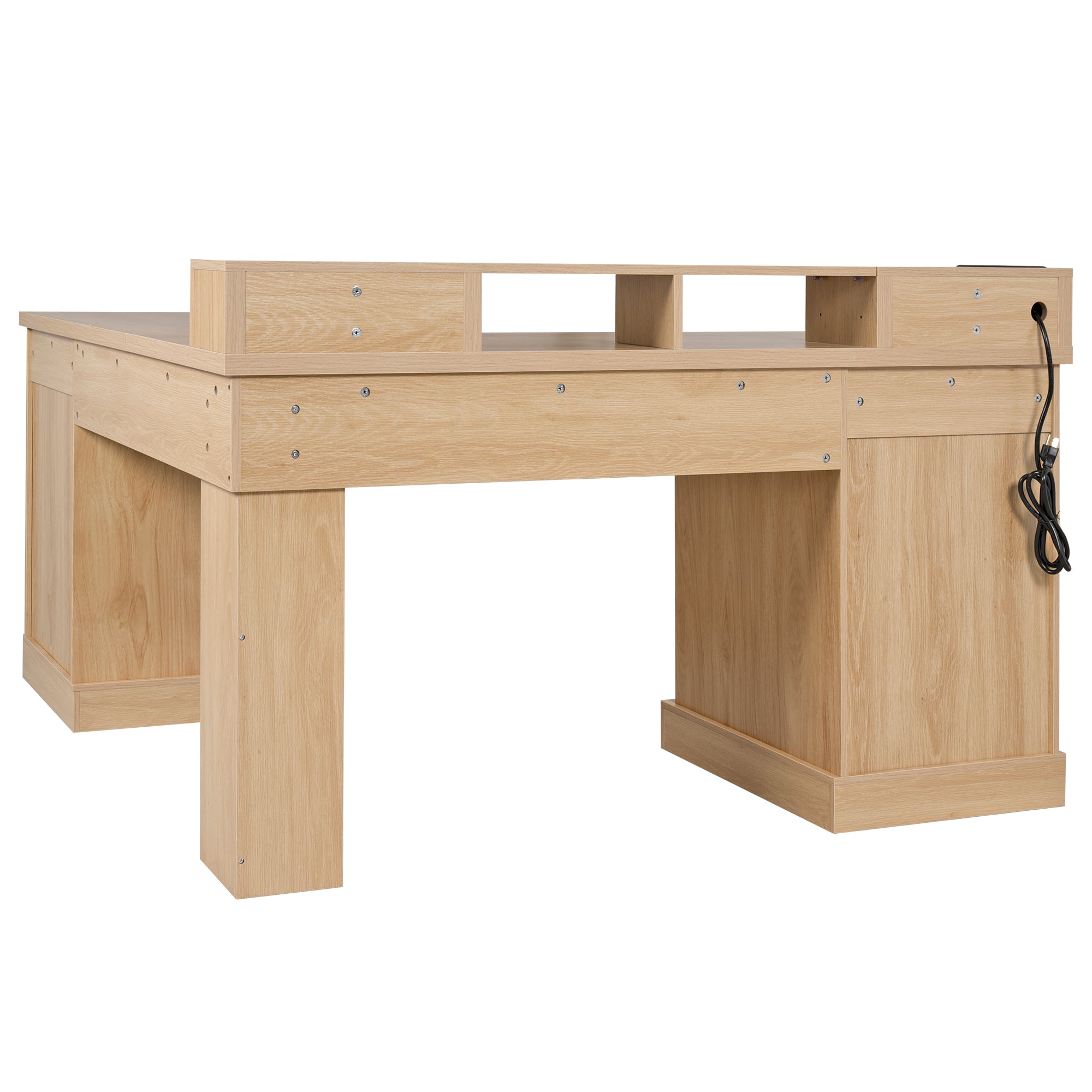 Vexon 59" Modern Fluted L-Shaped Office Desk with Storage Cabinets and Charging Station